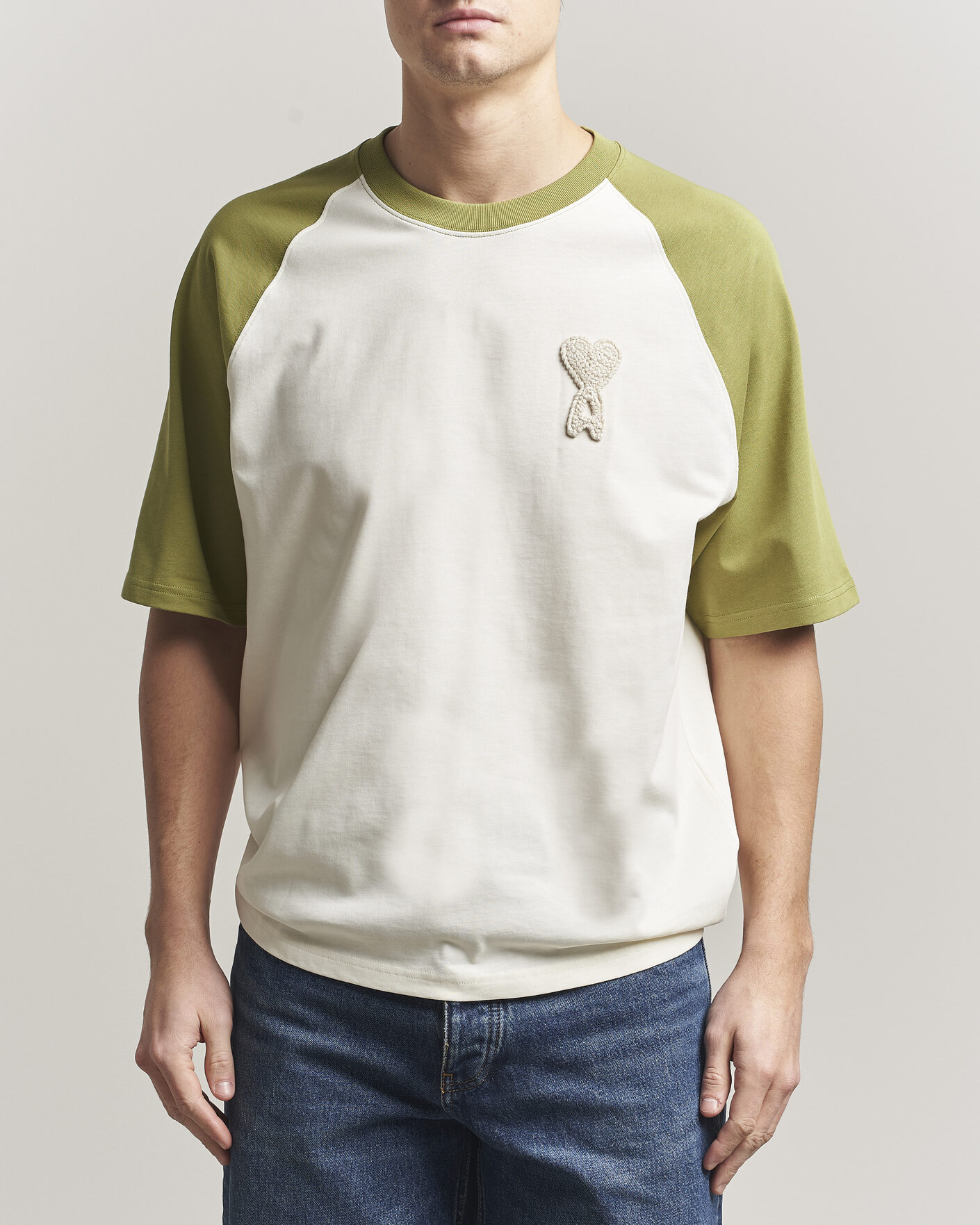 Men | T-Shirts | AMI | Knitted Heart Logo T-Shirt Creme/Matcha