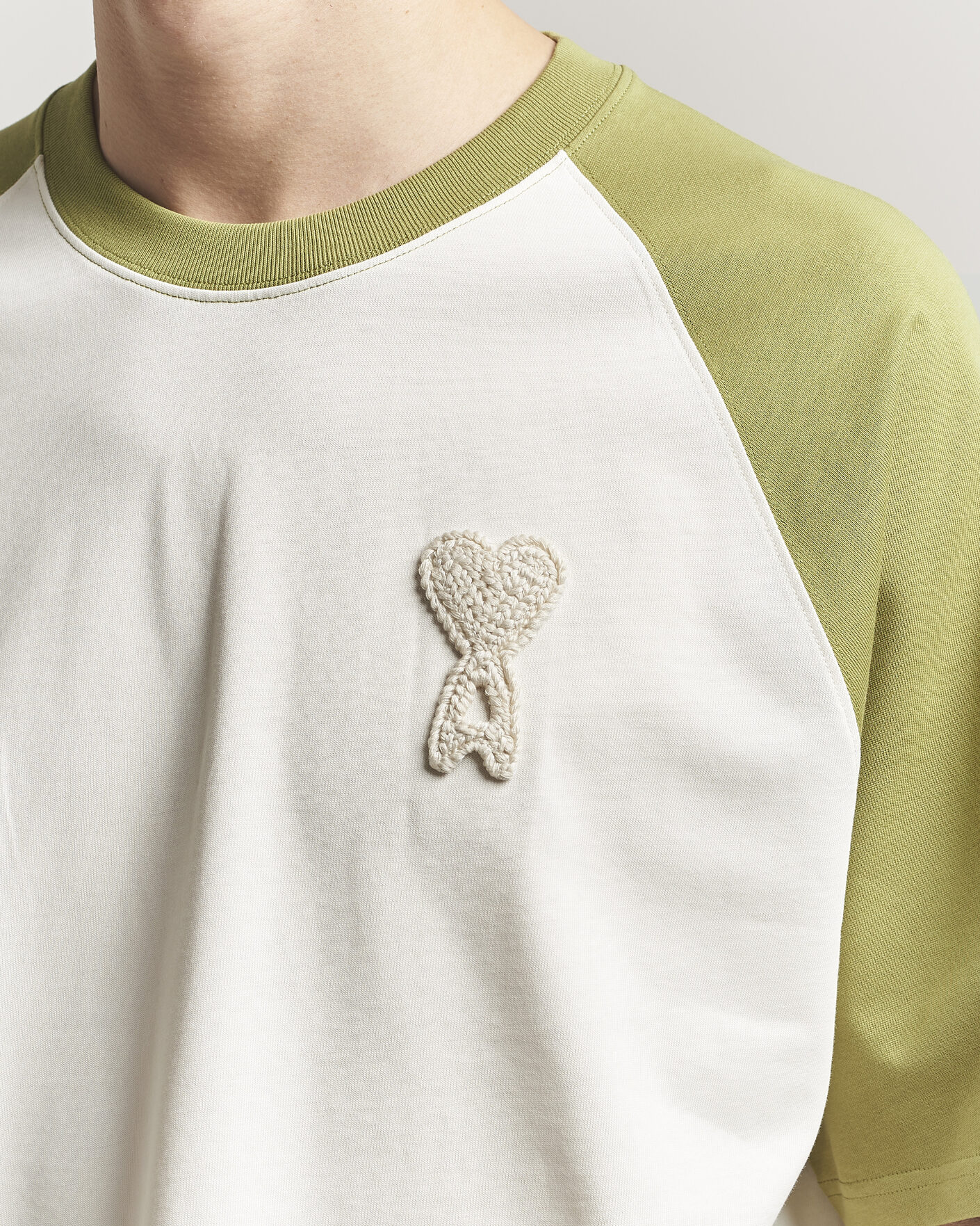 Men | T-Shirts | AMI | Knitted Heart Logo T-Shirt Creme/Matcha