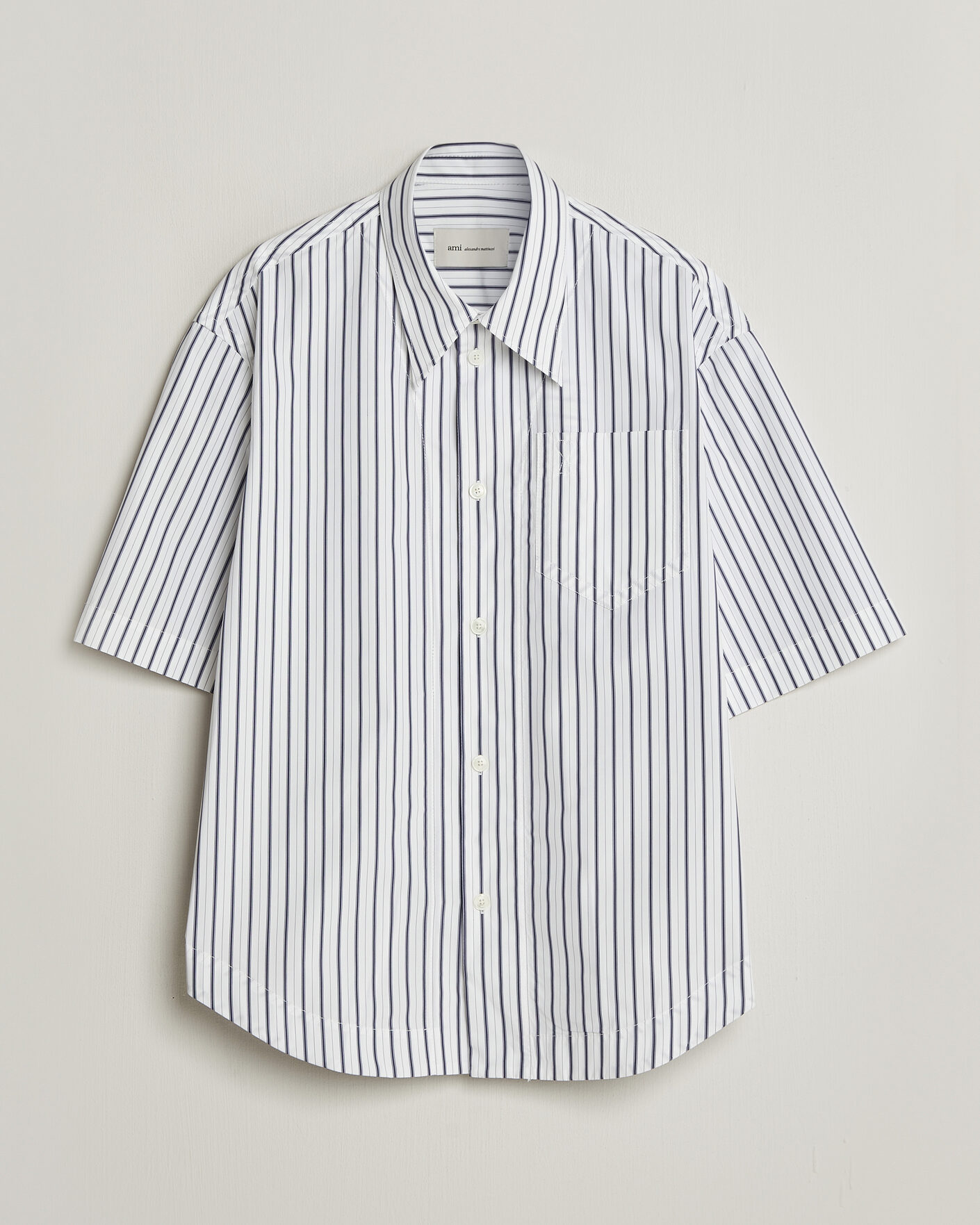 Men | Shirts | AMI | Short Sleeve Camp Collar Shirt White/Blue