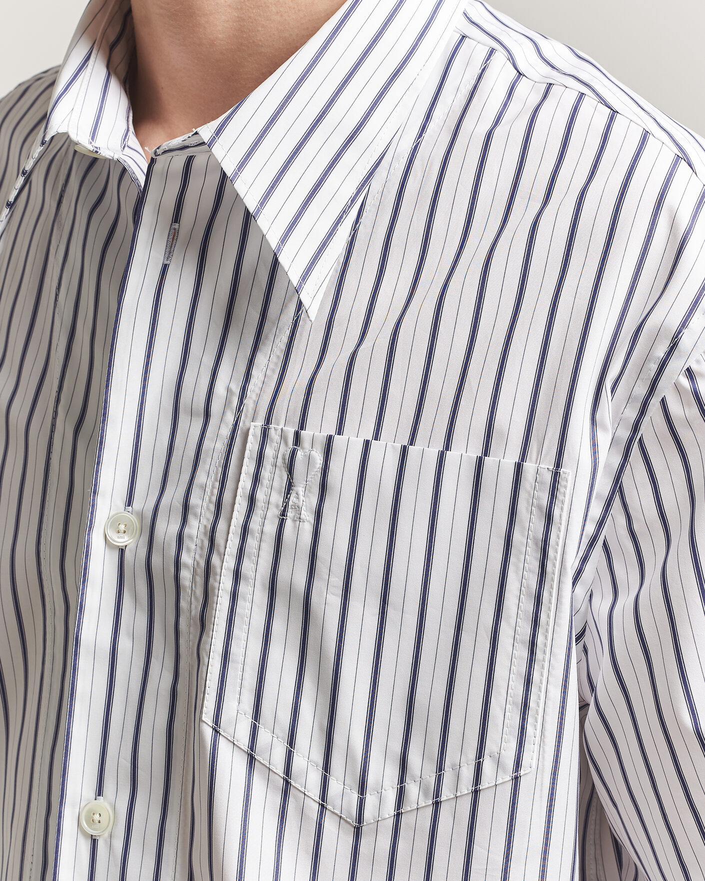 Men | Shirts | AMI | Short Sleeve Camp Collar Shirt White/Blue