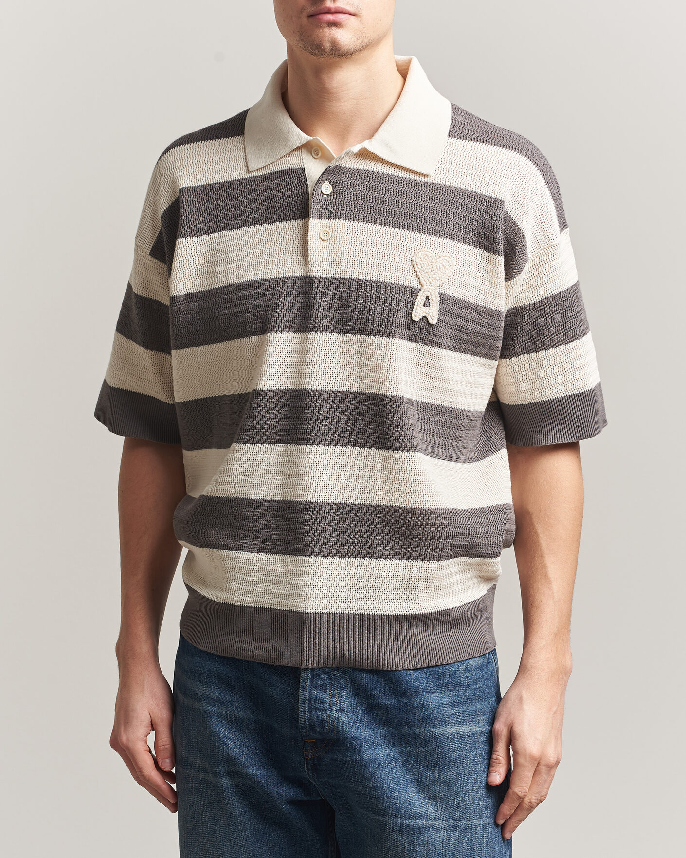 Men | Polo Shirts | AMI | Striped Polo White/Grey