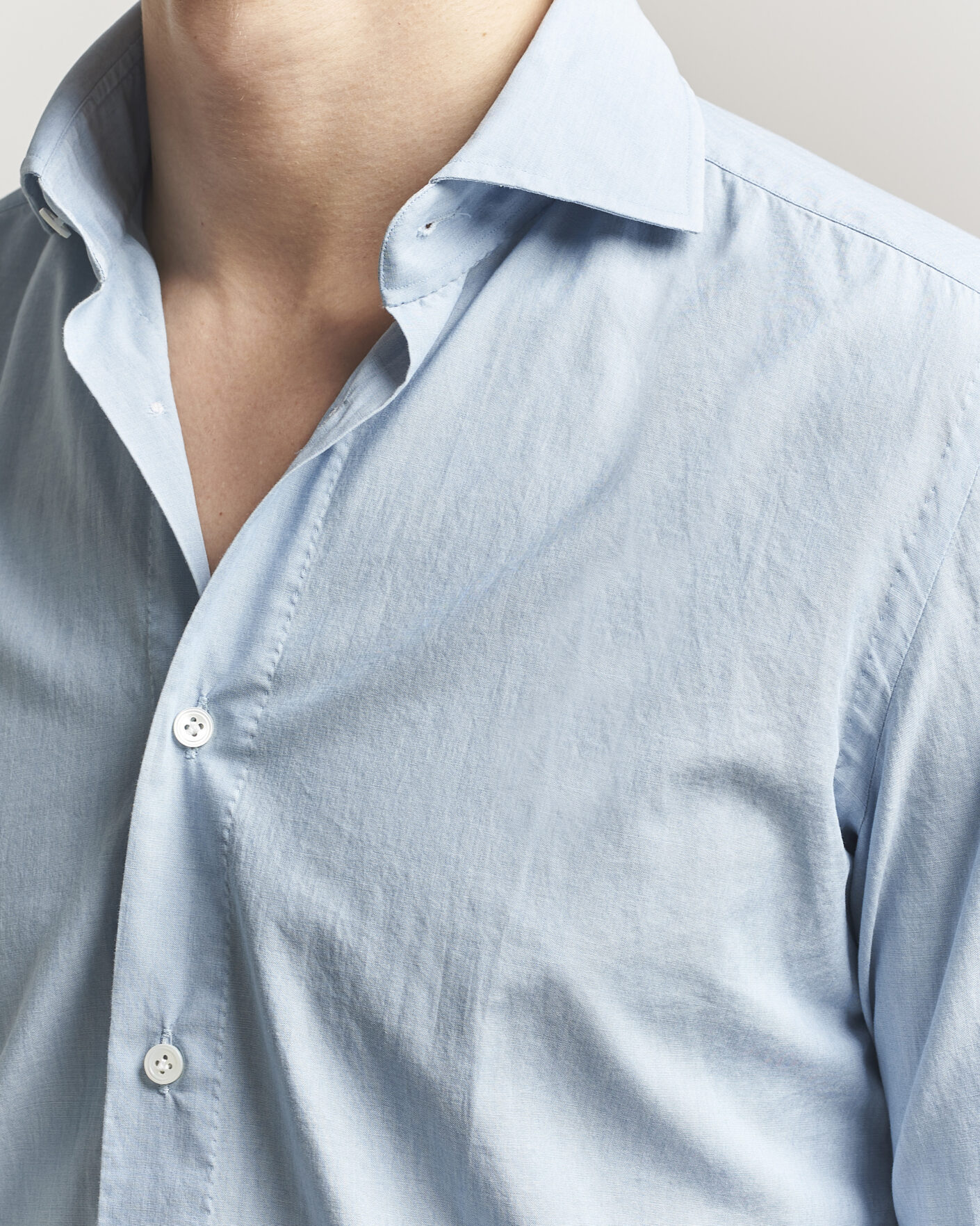 Men | Shirts | 100Hands | Light Cotton Voile Denim Shirt Blue