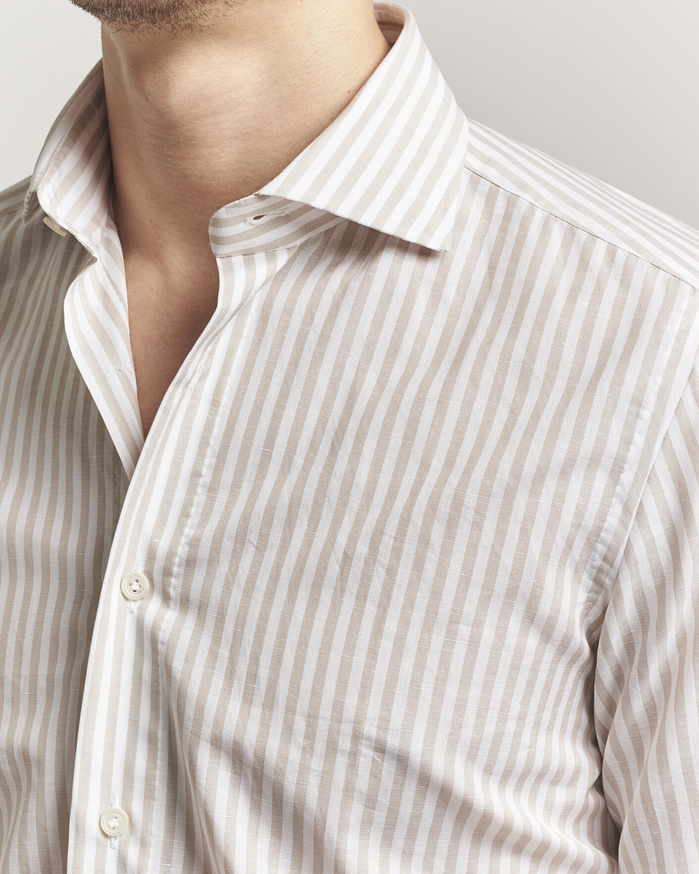 Men | Shirts | 100Hands | Cotton/Linen Bengal Stripe Shirt Light Brown