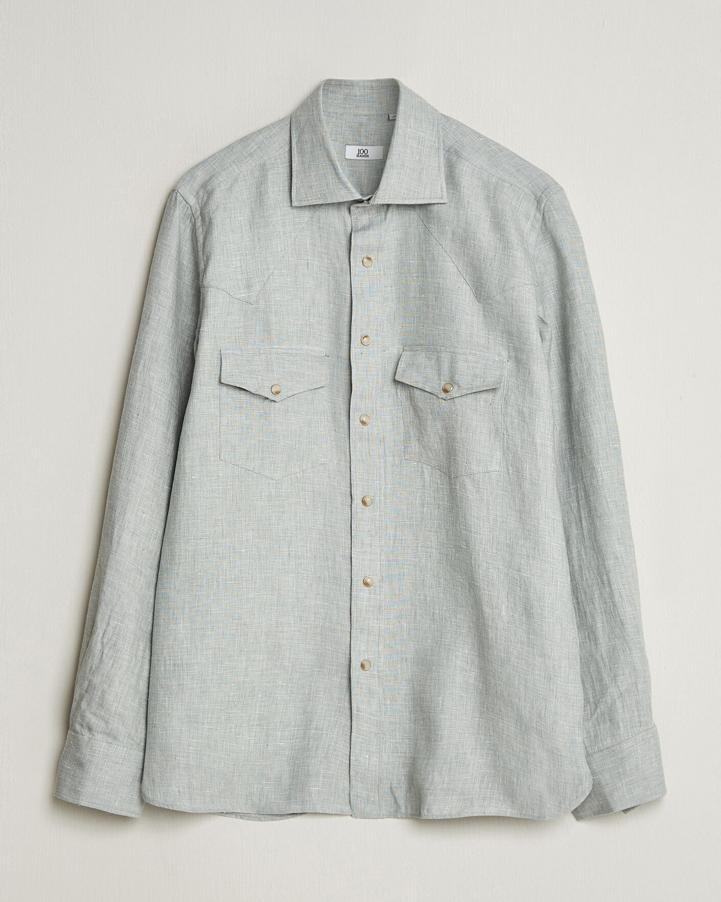 Men | Shirts | 100Hands | Two Pocket Western Linen Shirt Mint Green