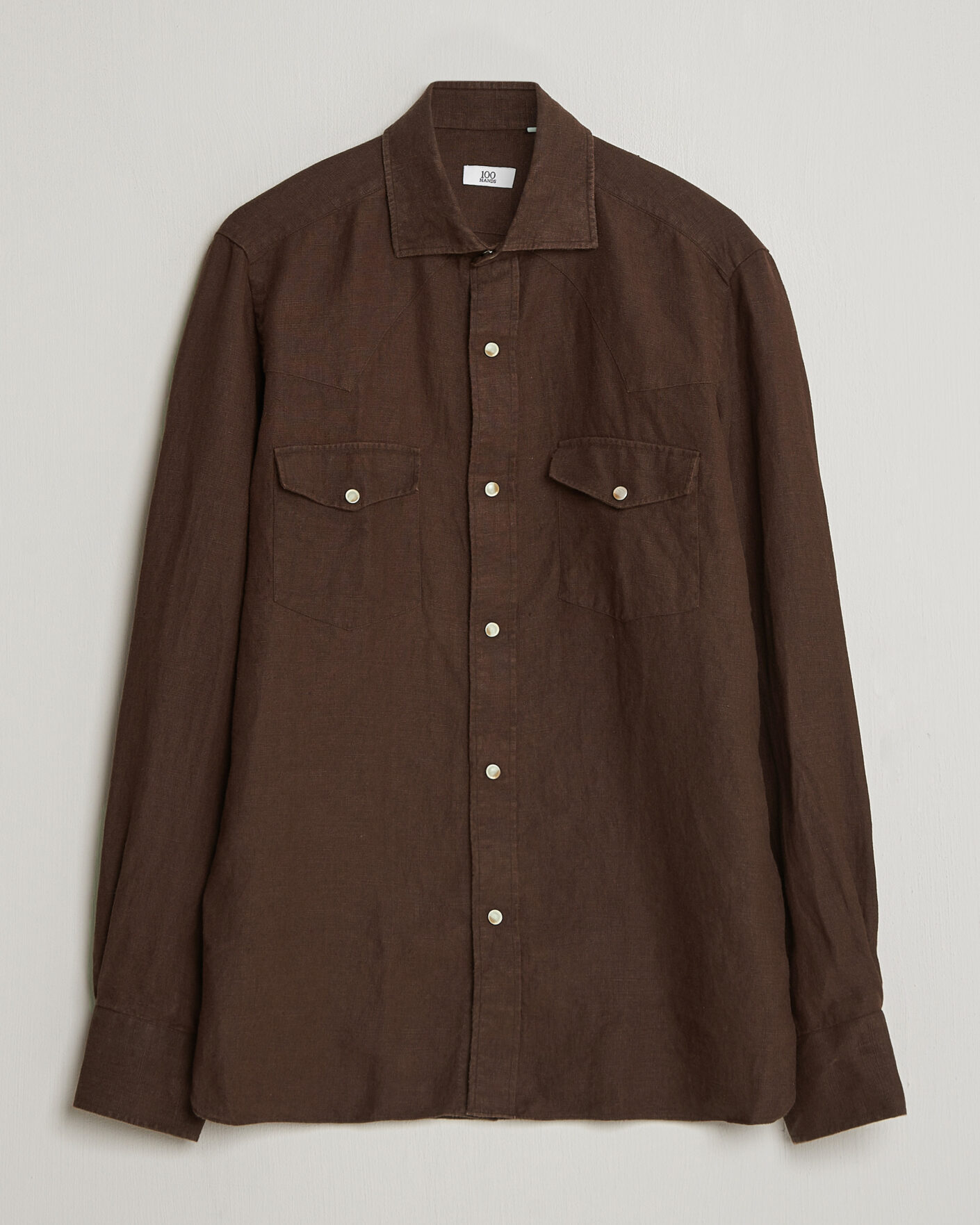 Men | Shirts | 100Hands | Two Pocket Western Linen Shirt Chocolate