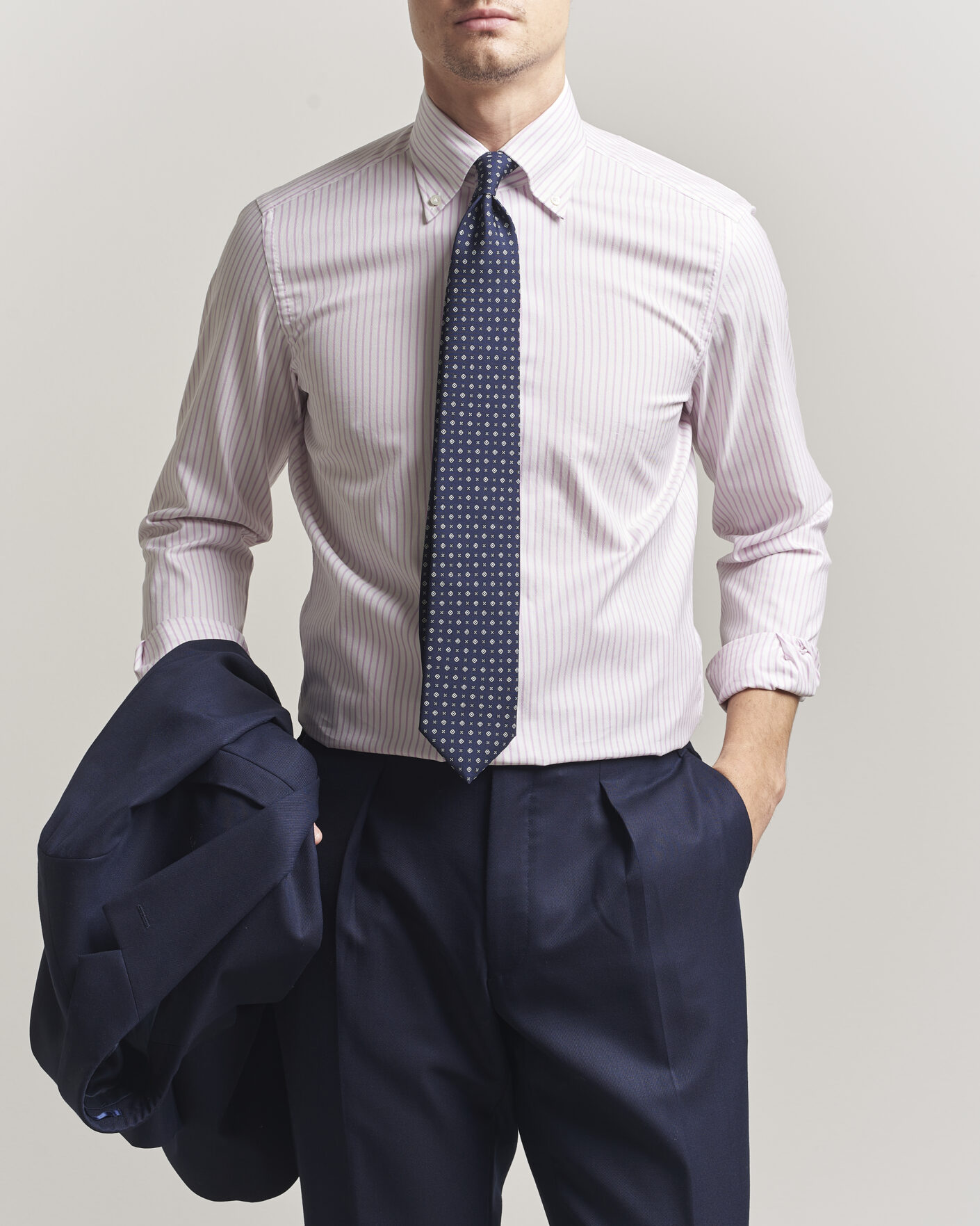 Men | Shirts | 100Hands | Washed Striped Oxford Shirt Lavender