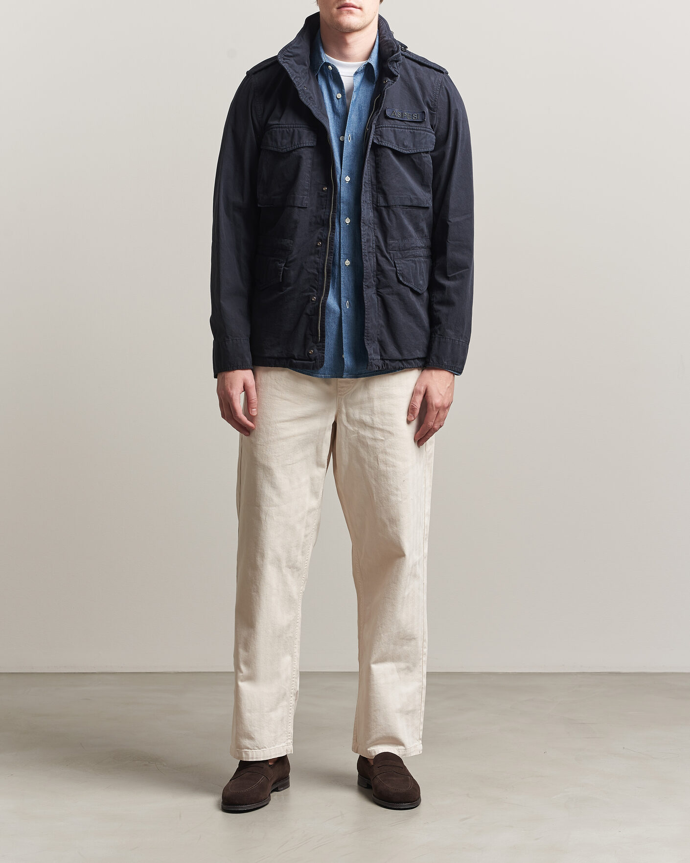 Men | Coats & Jackets | Aspesi | Washed Cotton Field Jacket Navy