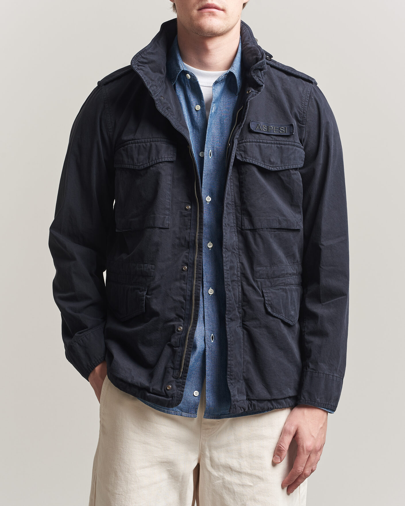 Aspesi Washed Cotton Field Jacket Navy at CareOfCarl.com