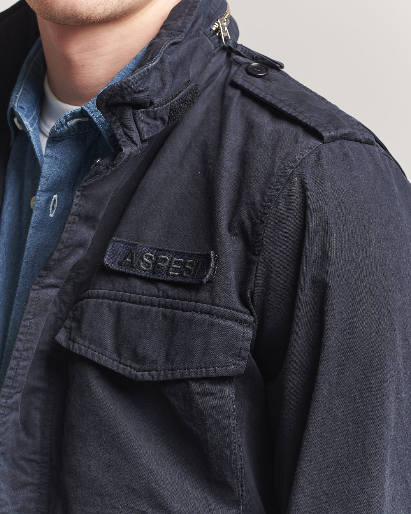 Aspesi Washed Cotton Field Jacket Navy at CareOfCarl.com