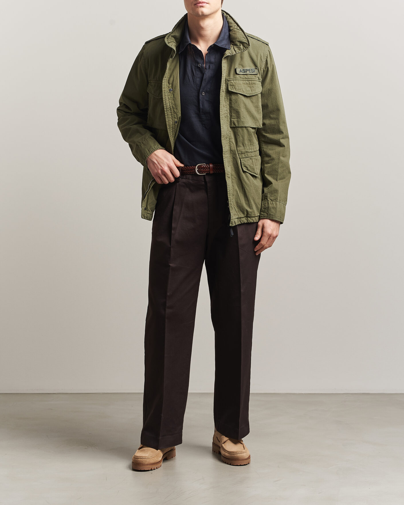 Men | Coats & Jackets | Aspesi | Washed Cotton Field Jacket Military