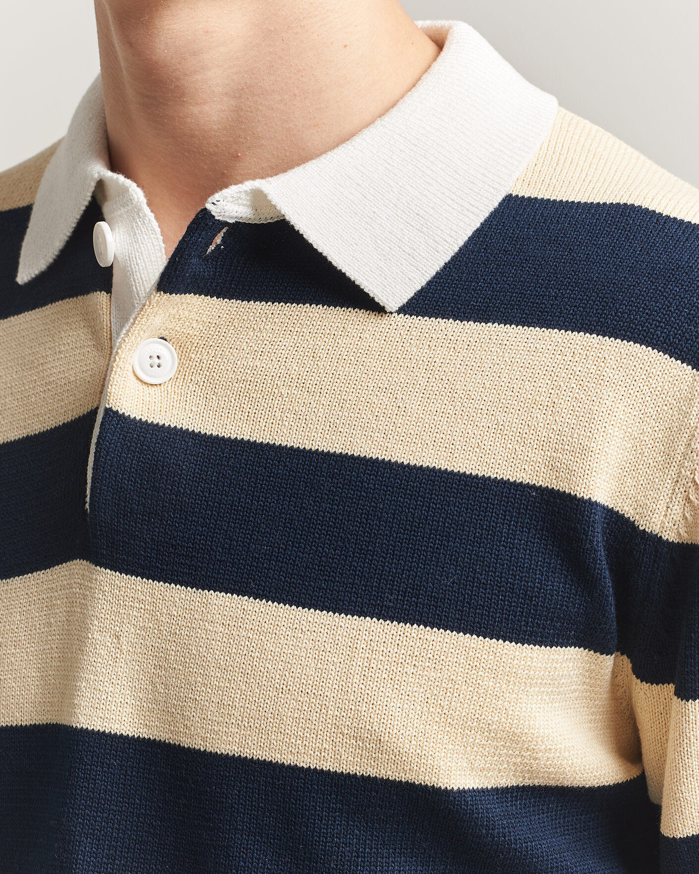 Men | Sweaters & Knitwear | Aspesi | Long Sleeve Knitted Polo Navy/Ecru