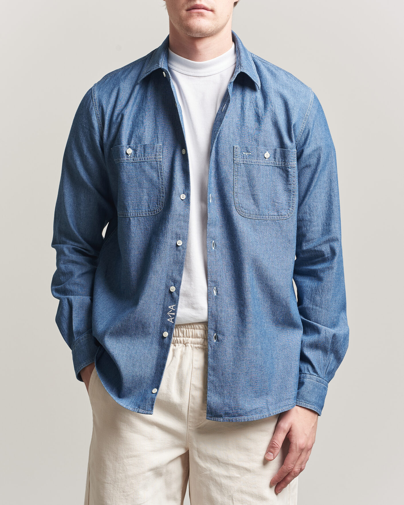Aspesi Chambray Work Shirt Medium Blue at CareOfCarl.com