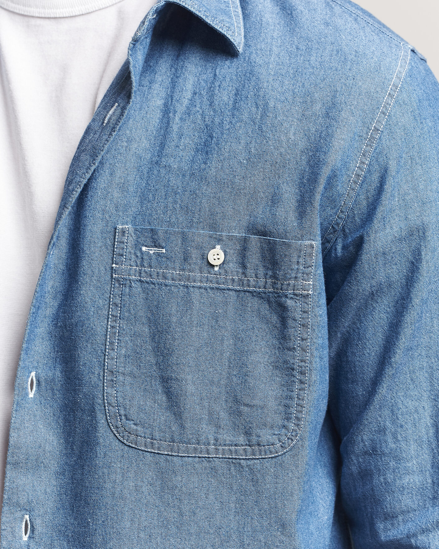 Men | Shirts | Aspesi | Chambray Work Shirt Medium Blue