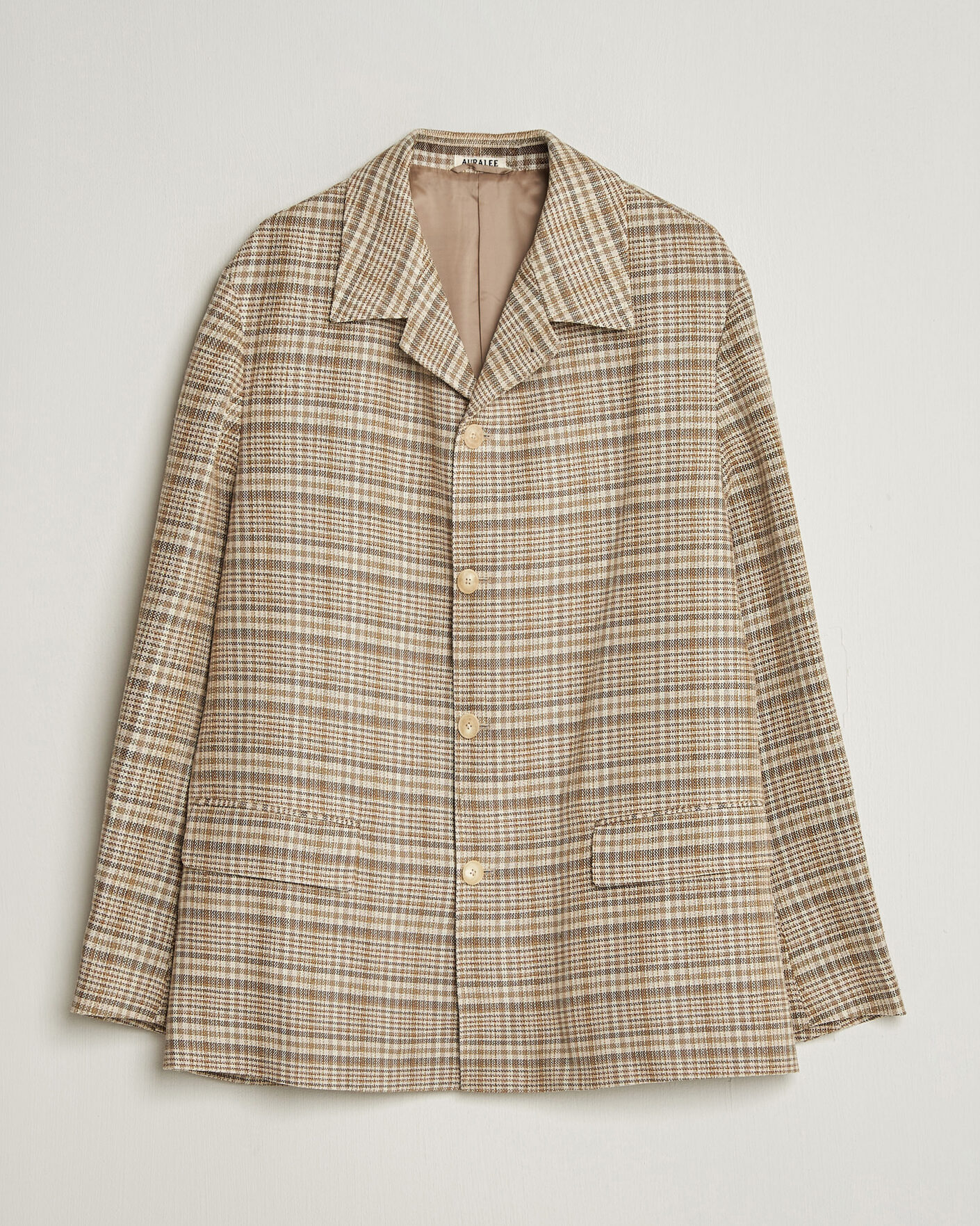 Auralee Silk/Linen Chore Jacket Beige Check at CareOfCarl.com