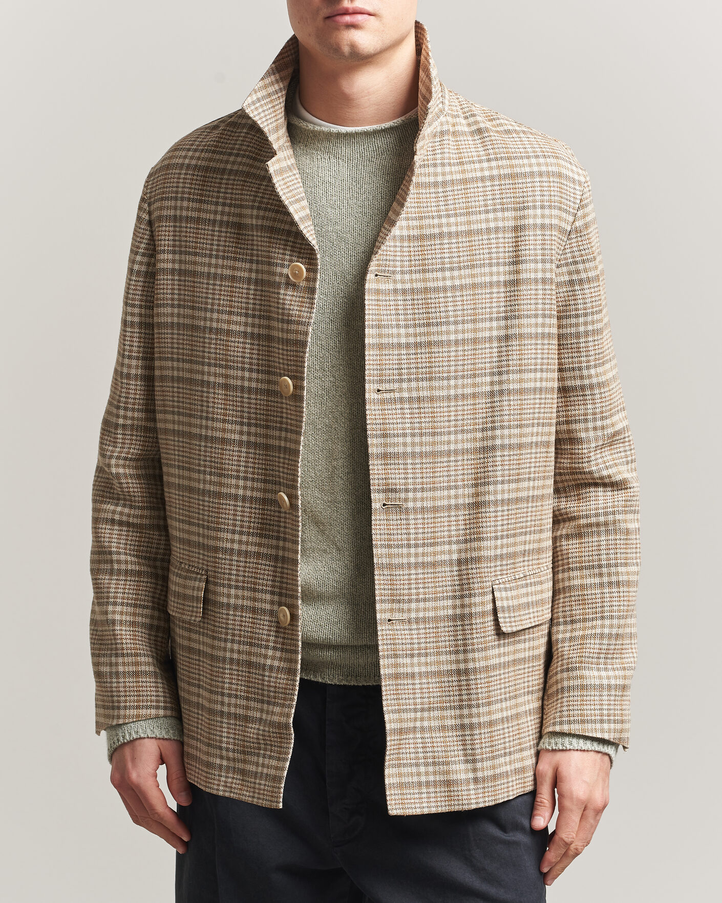 Men | Coats & Jackets | Auralee | Silk/Linen Chore Jacket Beige Check