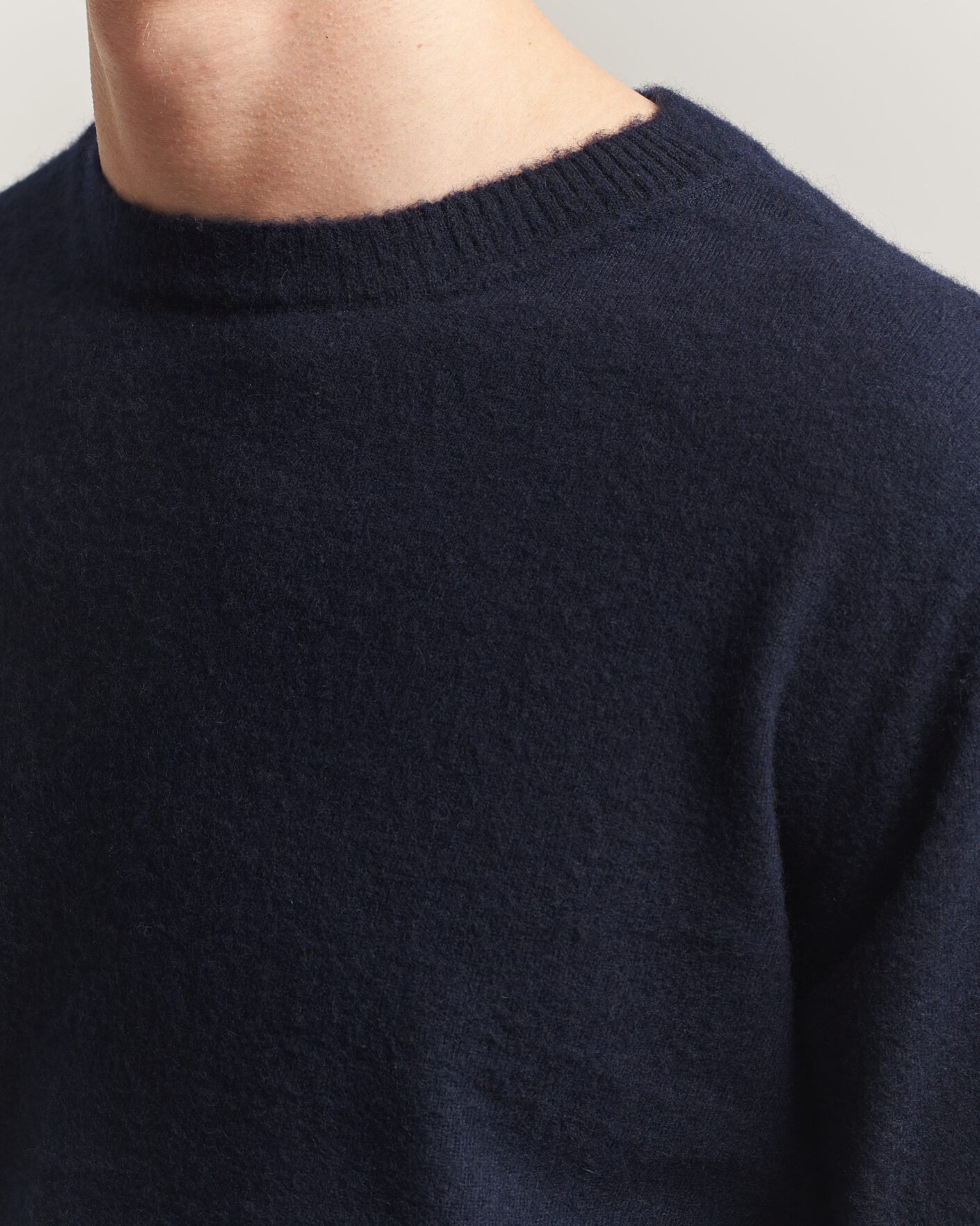 Men | Sweaters & Knitwear | Auralee | Brushed Cashmere/Cotton Crew Neck Navy