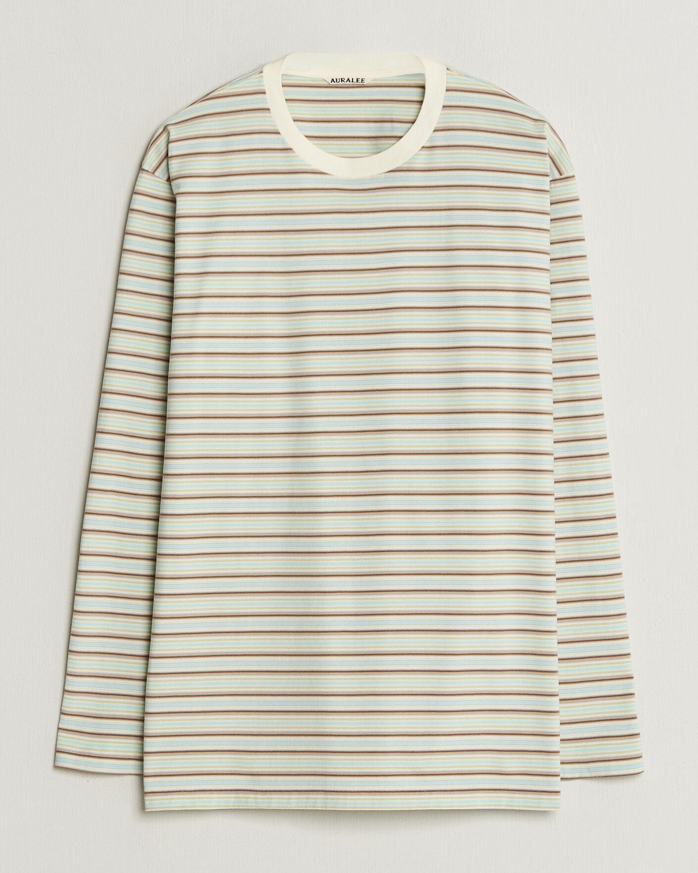 Men | T-Shirts | Auralee | Long Sleeve Cotton T-Shirt Mint Stripe