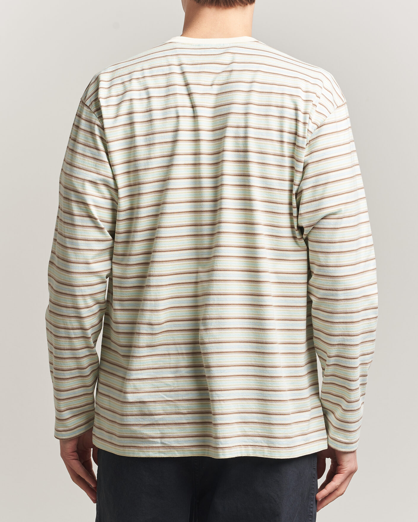 Men | T-Shirts | Auralee | Long Sleeve Cotton T-Shirt Mint Stripe