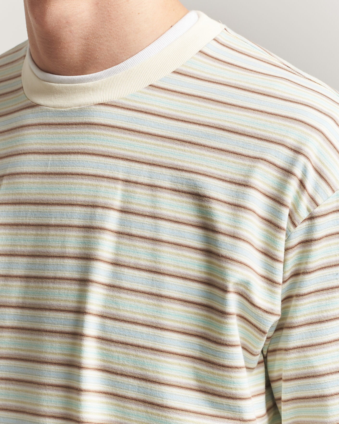 Men | T-Shirts | Auralee | Long Sleeve Cotton T-Shirt Mint Stripe