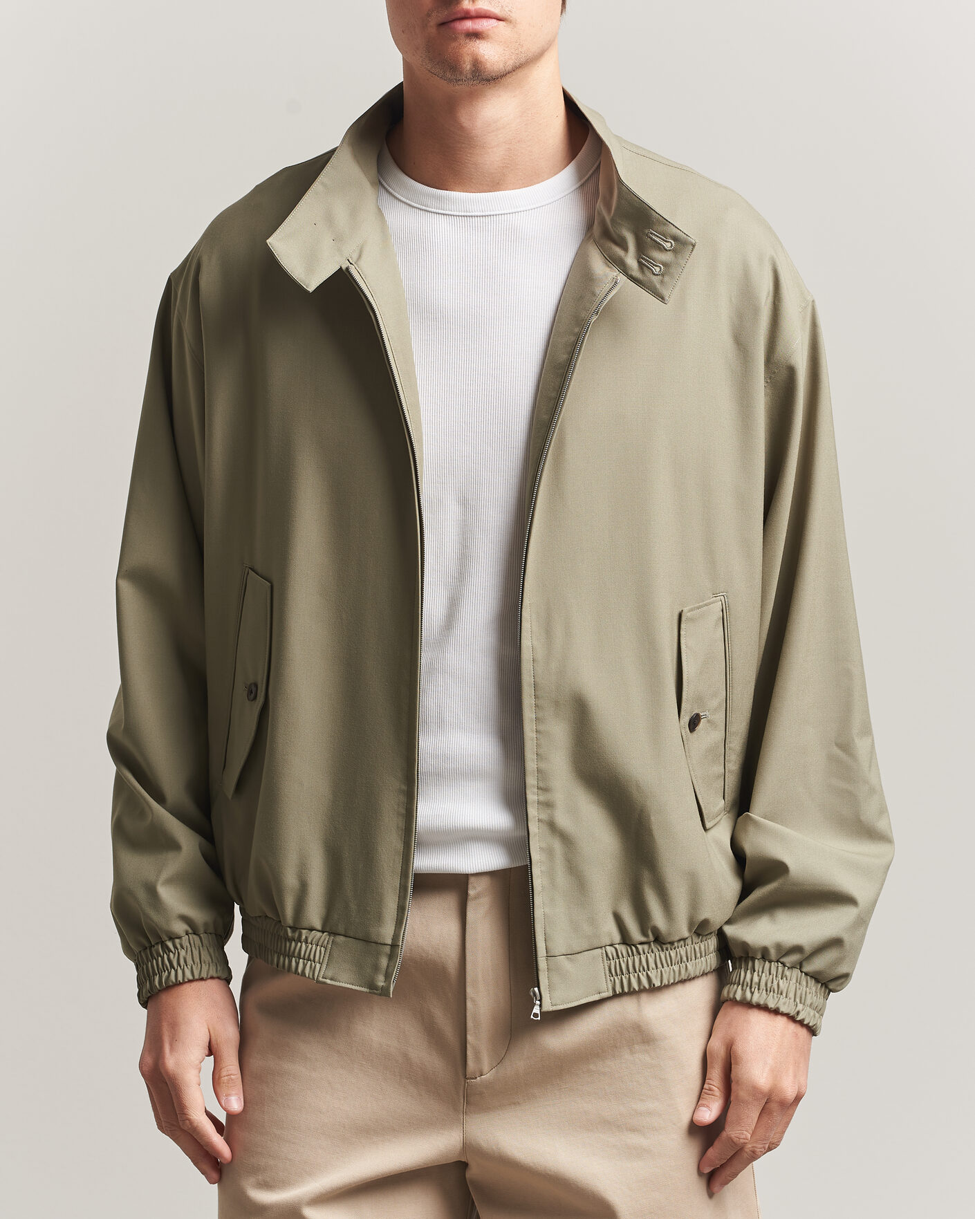 Auralee Wool Zip Bomber Jacket Light Khaki at CareOfCarl.com