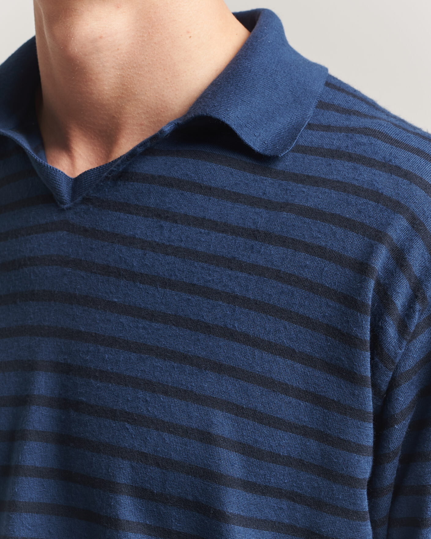 Men | Polo Shirts | Auralee | Cotton Knit Skipper Polo Navy Stripe