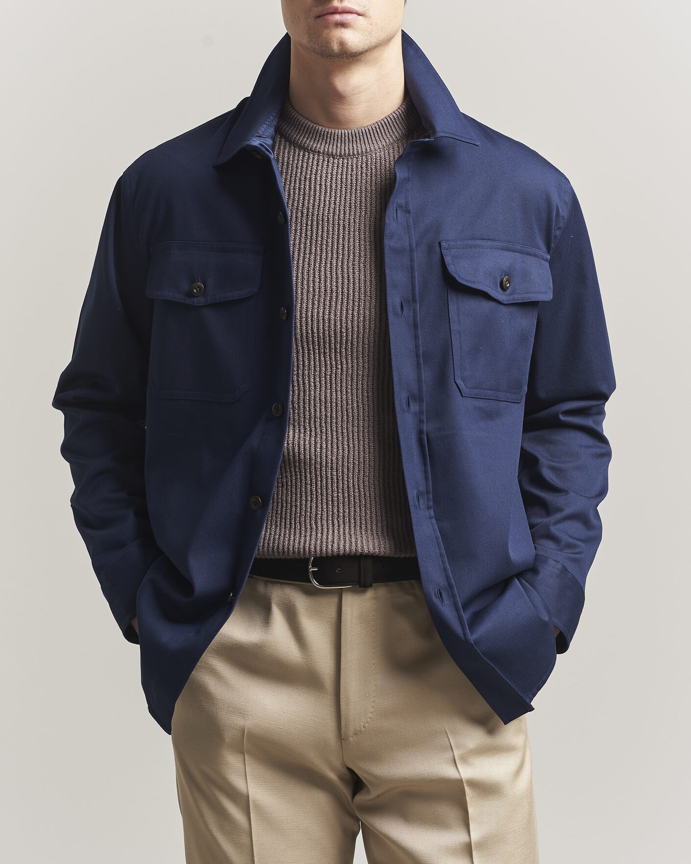 Men | Shirts | Caruso | Twill Cotton Overshirt Navy