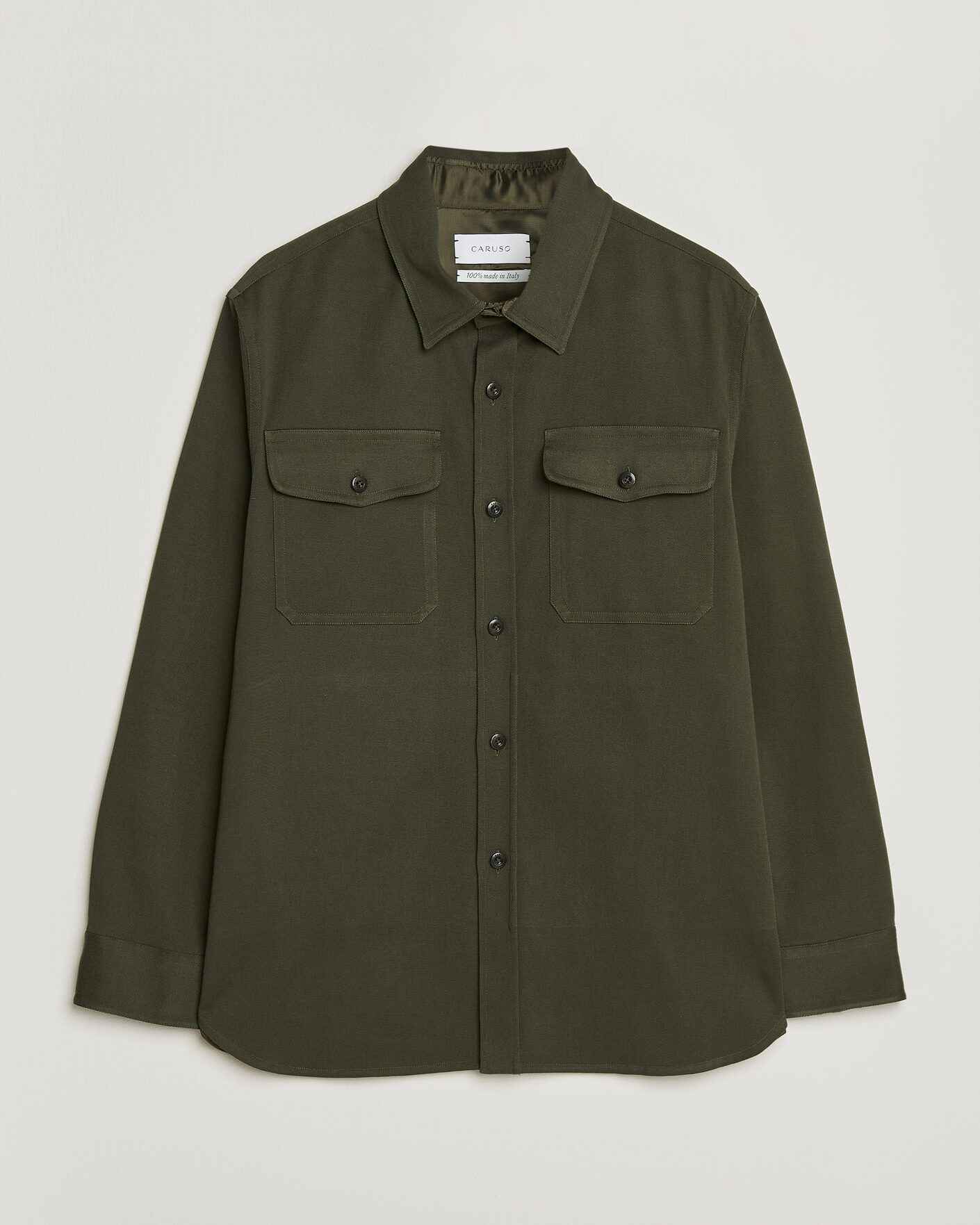 Men | Shirts | Caruso | Twill Cotton Overshirt Dark Green
