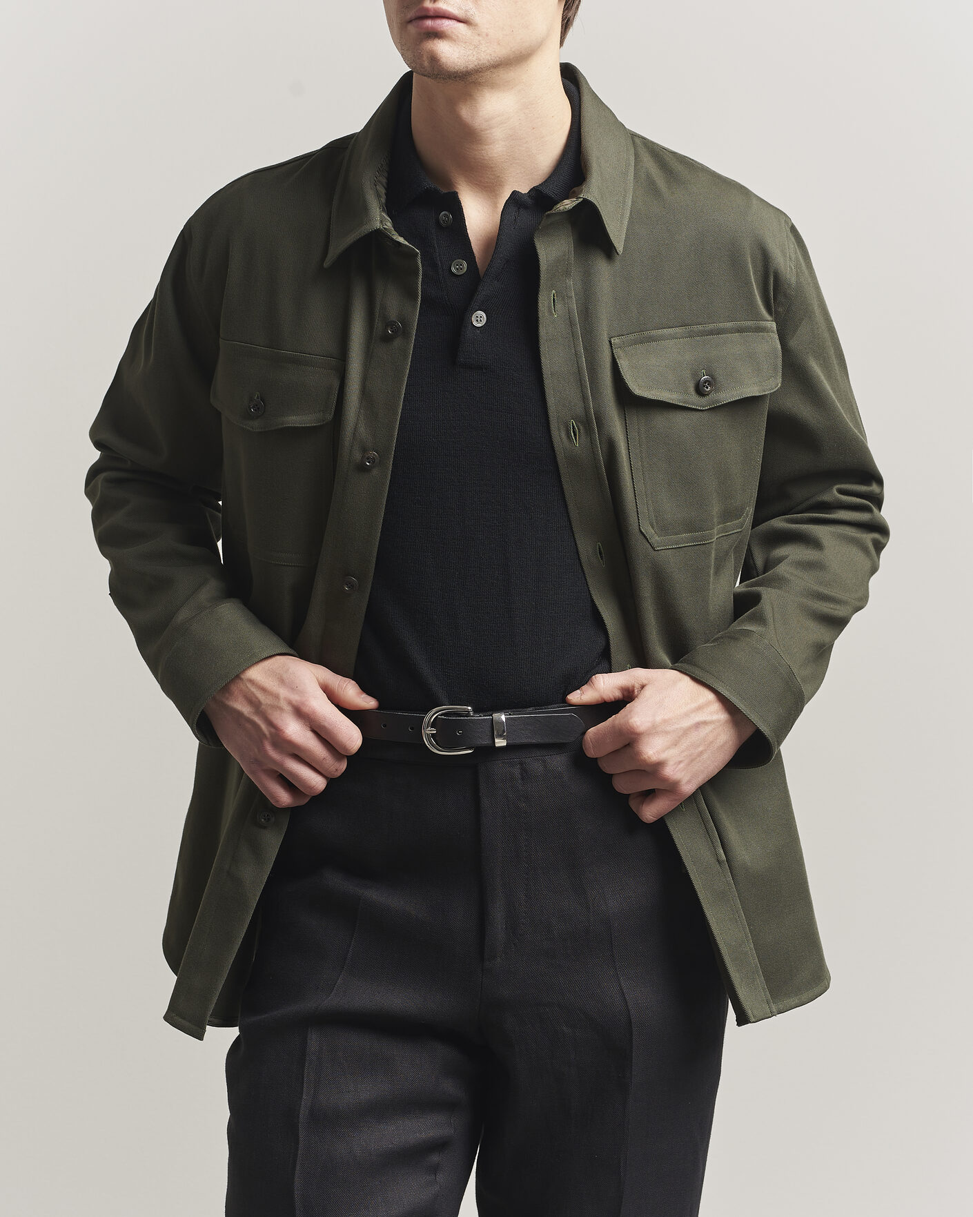 Men | Shirts | Caruso | Twill Cotton Overshirt Dark Green