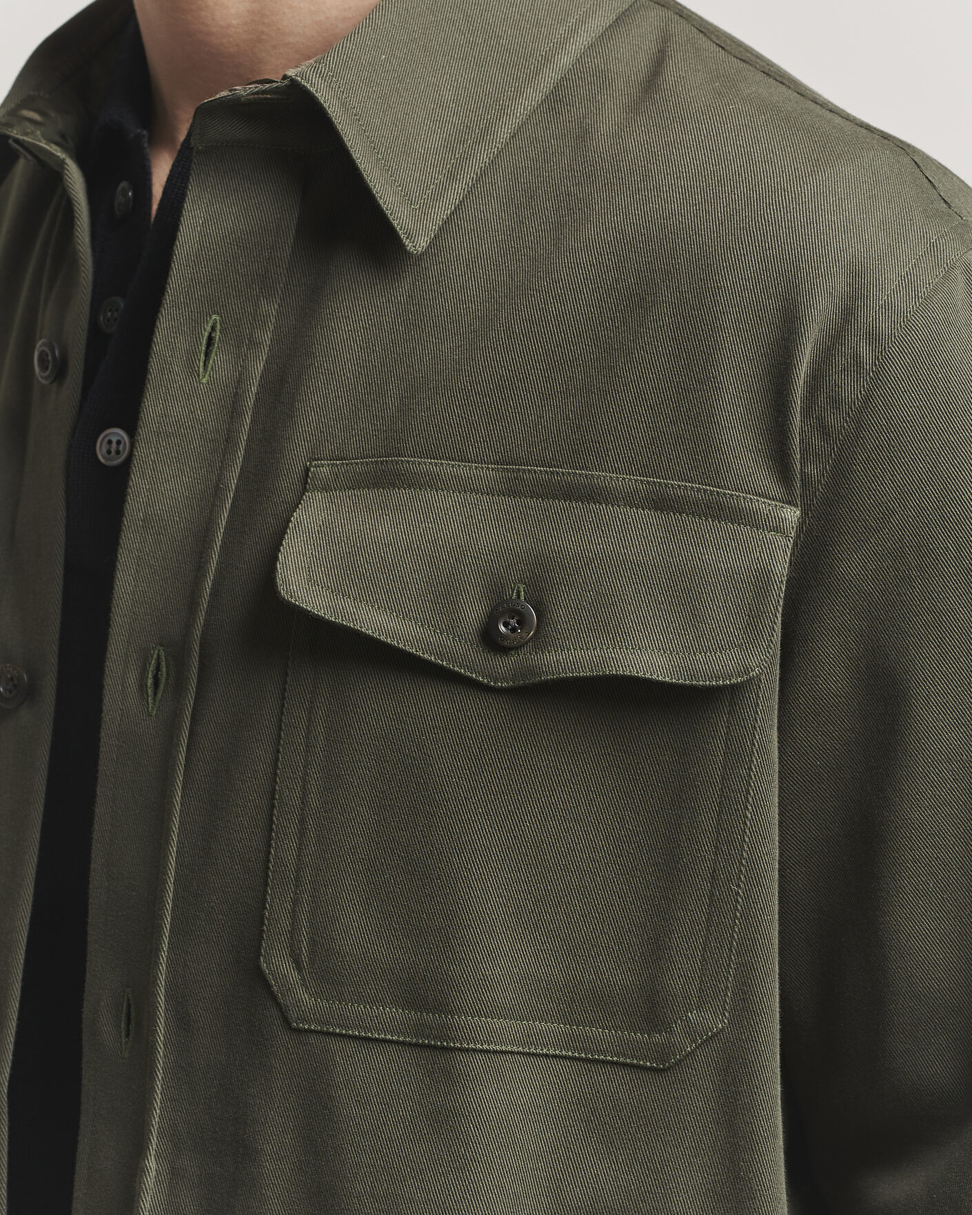 Men | Shirts | Caruso | Twill Cotton Overshirt Dark Green