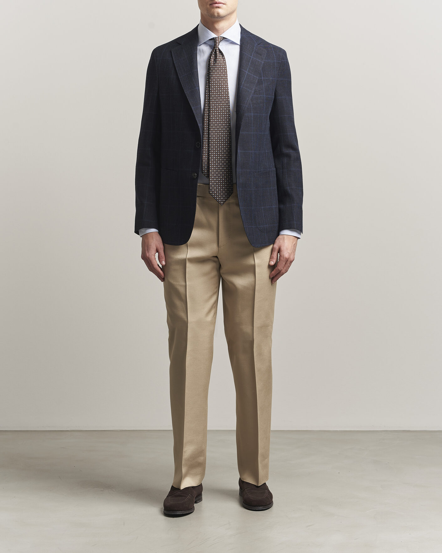 Caruso Aida Wool Hopsack Blazer Navy Check at CareOfCarl.com
