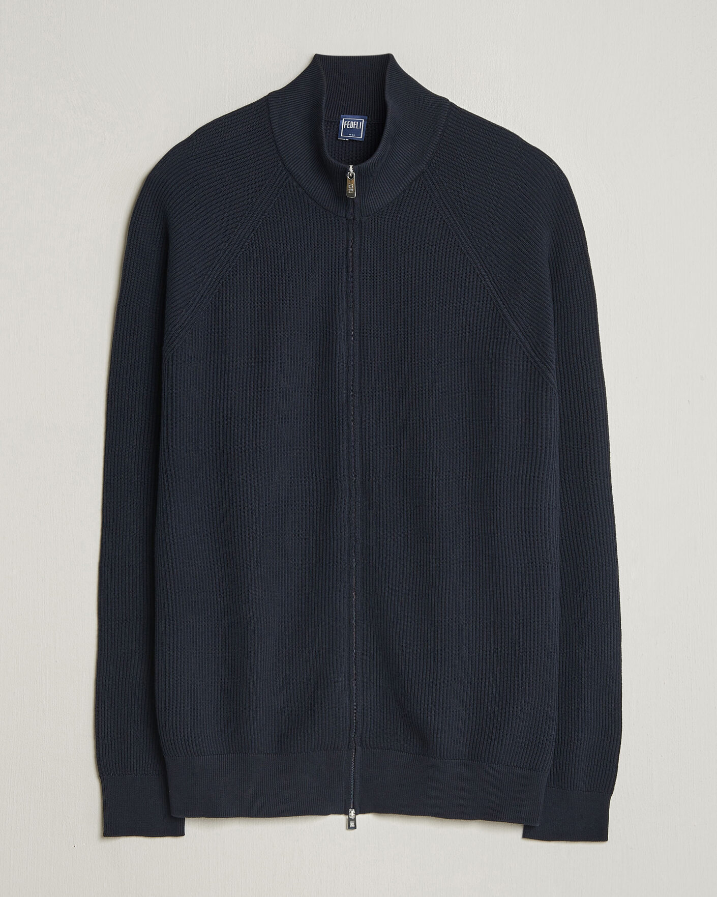 Men | Sweaters & Knitwear | Fedeli | Giza Cotton Full Zip Sweater Navy