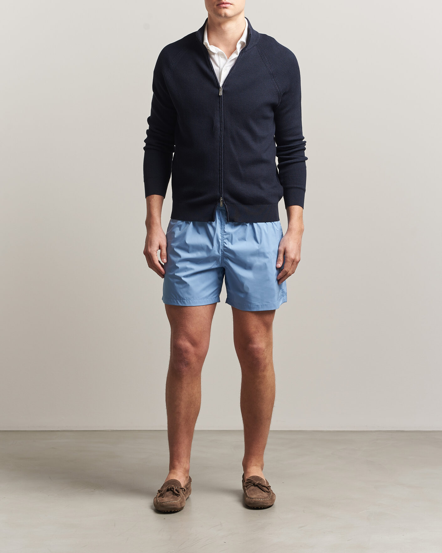 Fedeli Giza Cotton Full Zip Sweater Navy at CareOfCarl.com
