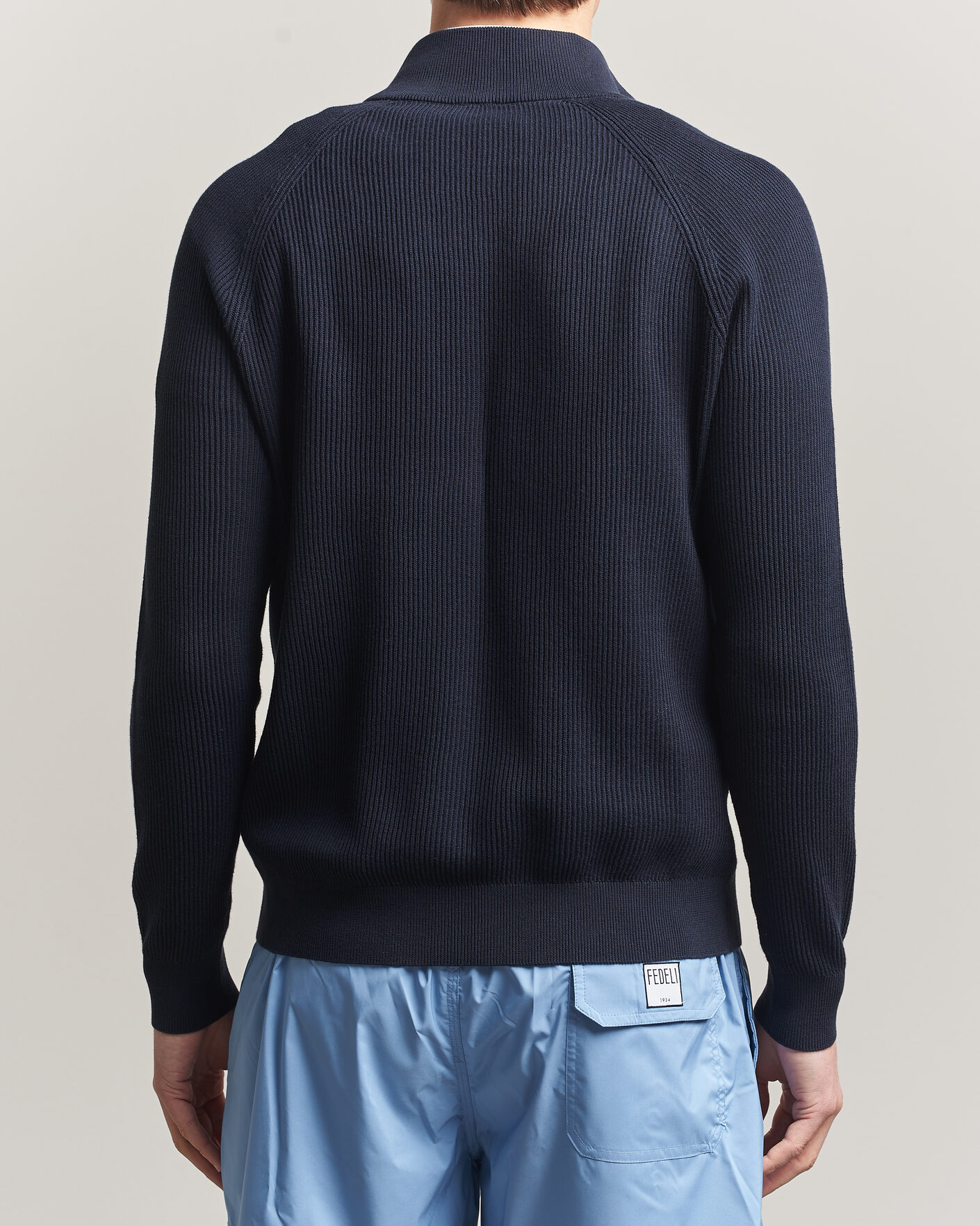 Fedeli Giza Cotton Full Zip Sweater Navy at CareOfCarl.com