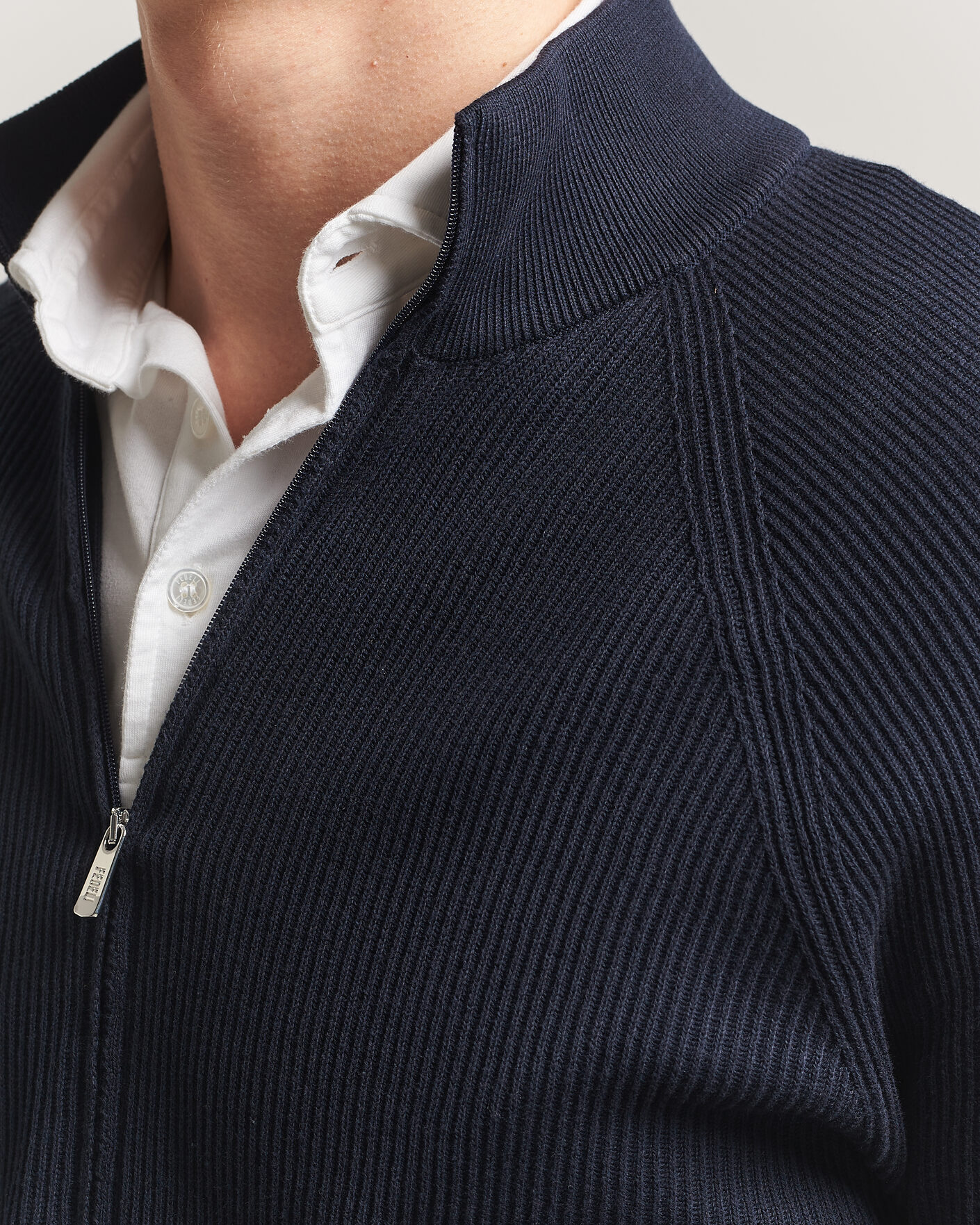 Fedeli Giza Cotton Full Zip Sweater Navy at CareOfCarl.com