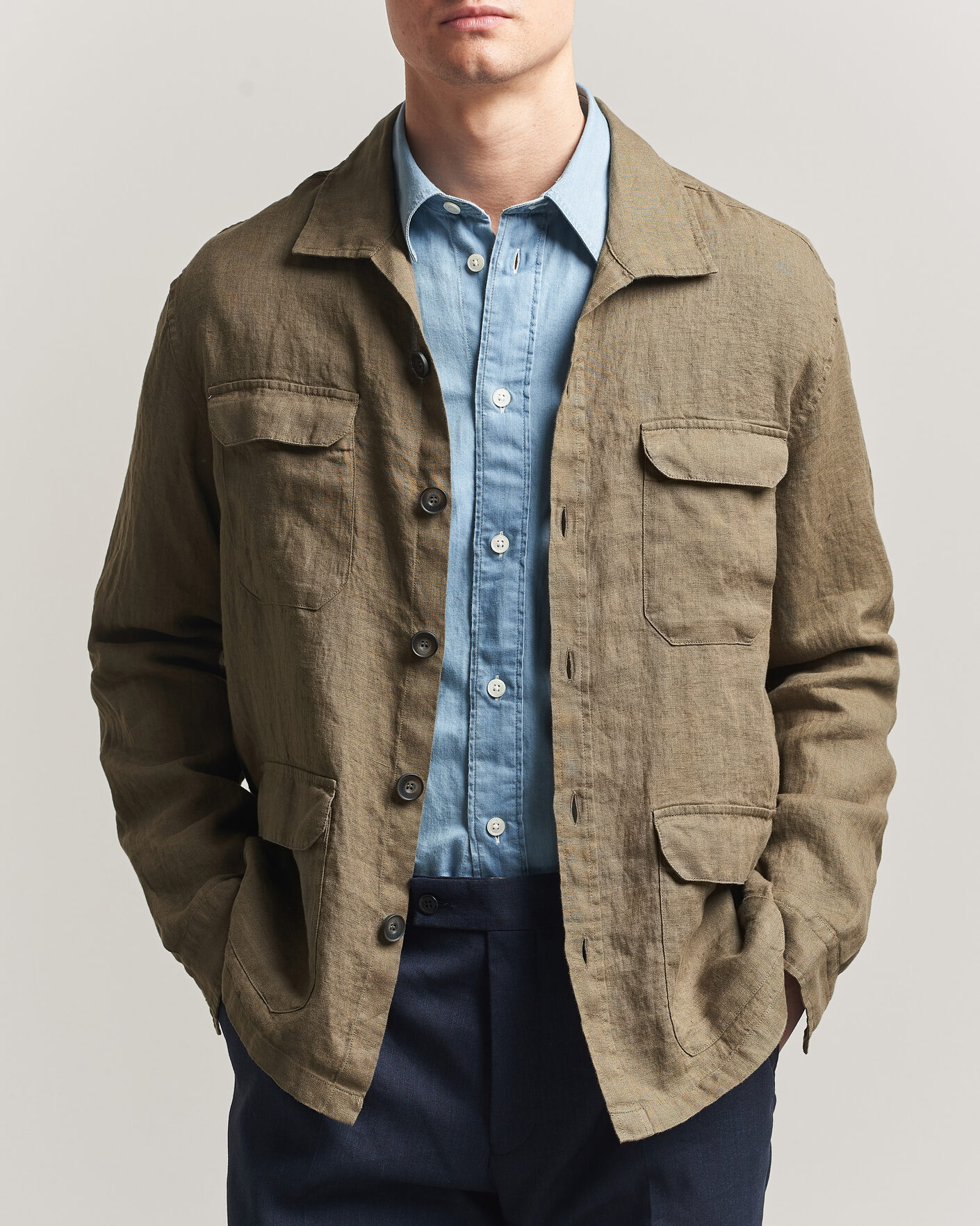 Men | Coats & Jackets | Herno | Linen Safari Jacket Military
