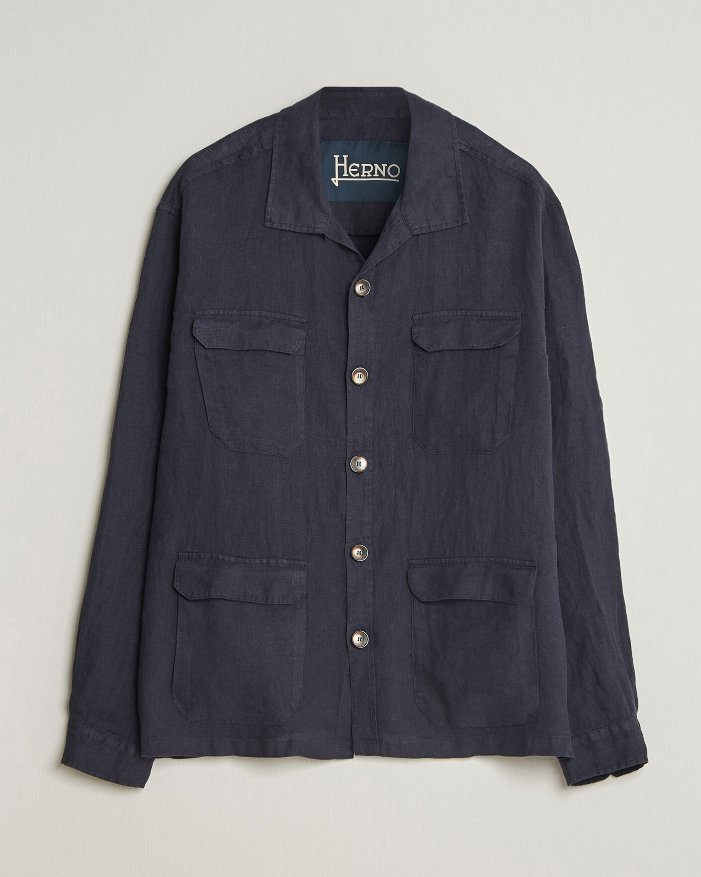 Men | Coats & Jackets | Herno | Linen Safari Jacket Navy
