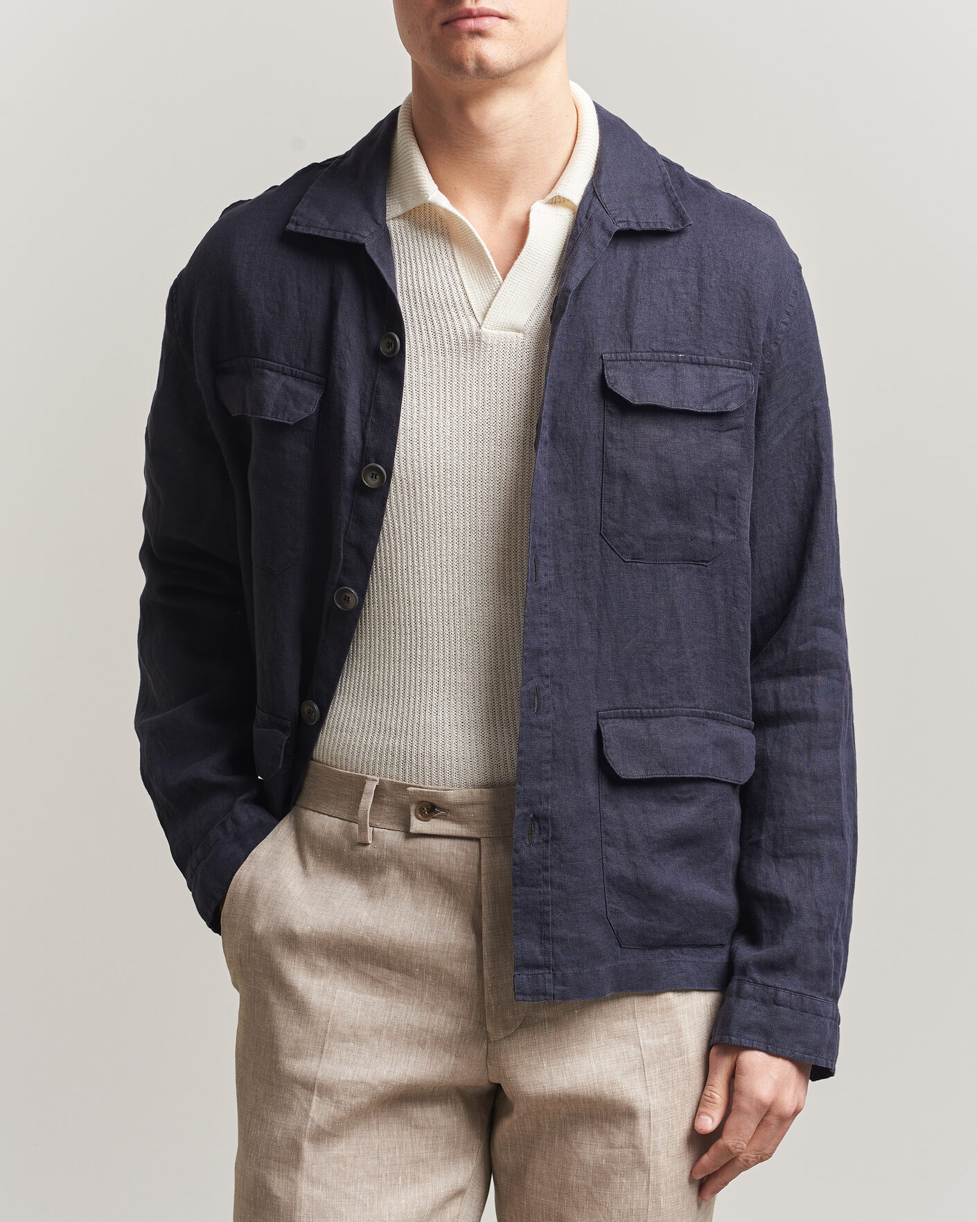 Men | Coats & Jackets | Herno | Linen Safari Jacket Navy