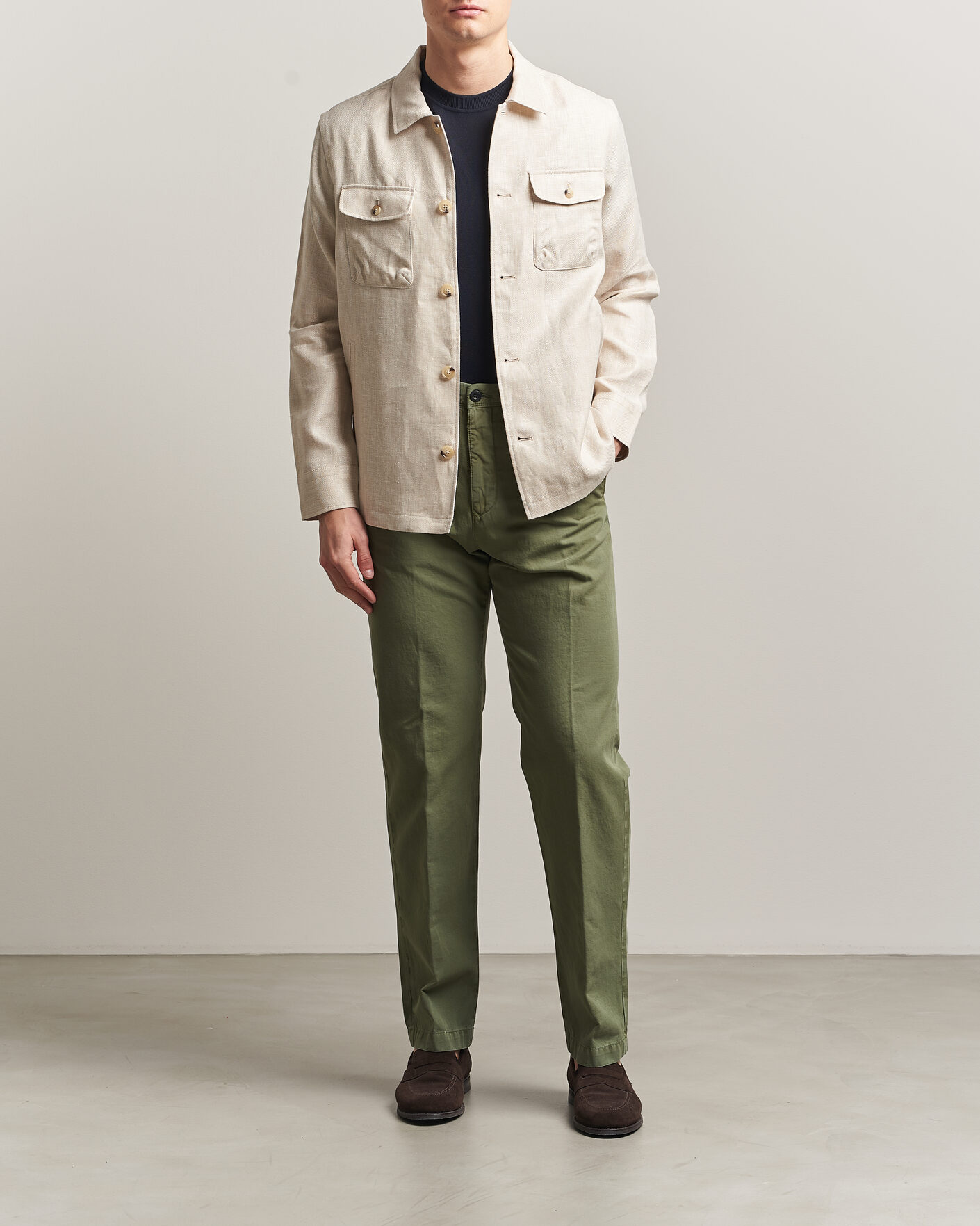 Incotex Regular Fit Cotton/Linen Slacks Military at CareOfCarl.com