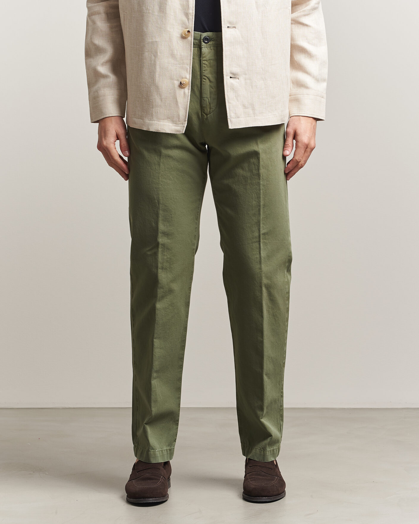 Men | Trousers | Incotex | Regular Fit Cotton/Linen Slacks Military