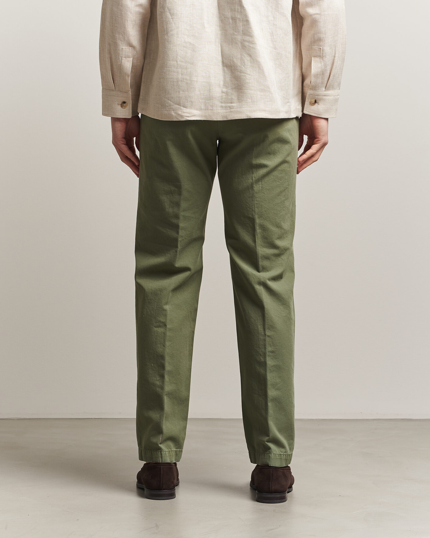 Men | Trousers | Incotex | Regular Fit Cotton/Linen Slacks Military