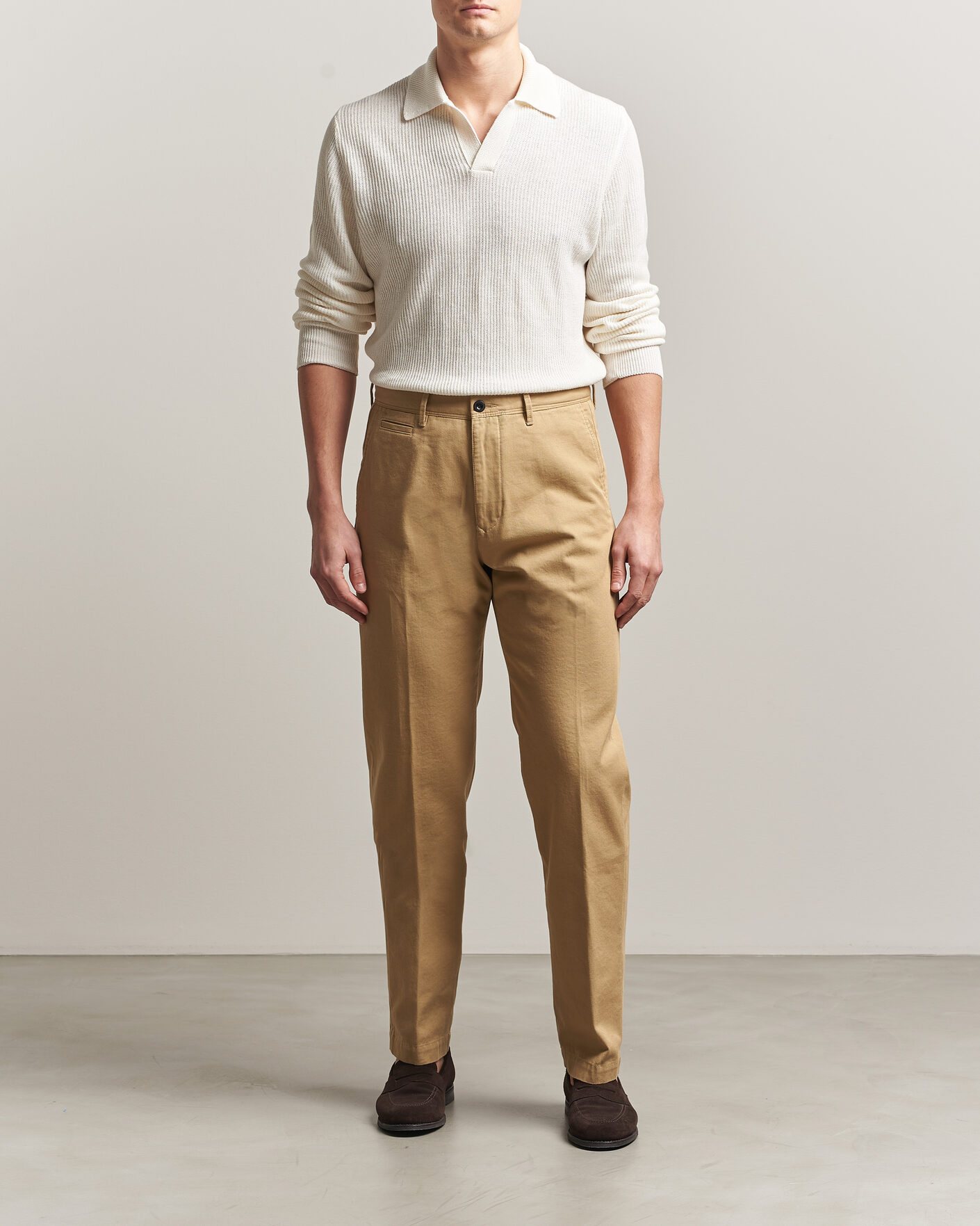 Men | Trousers | Incotex | Regular Fit Uniform Cotton Slacks Khaki