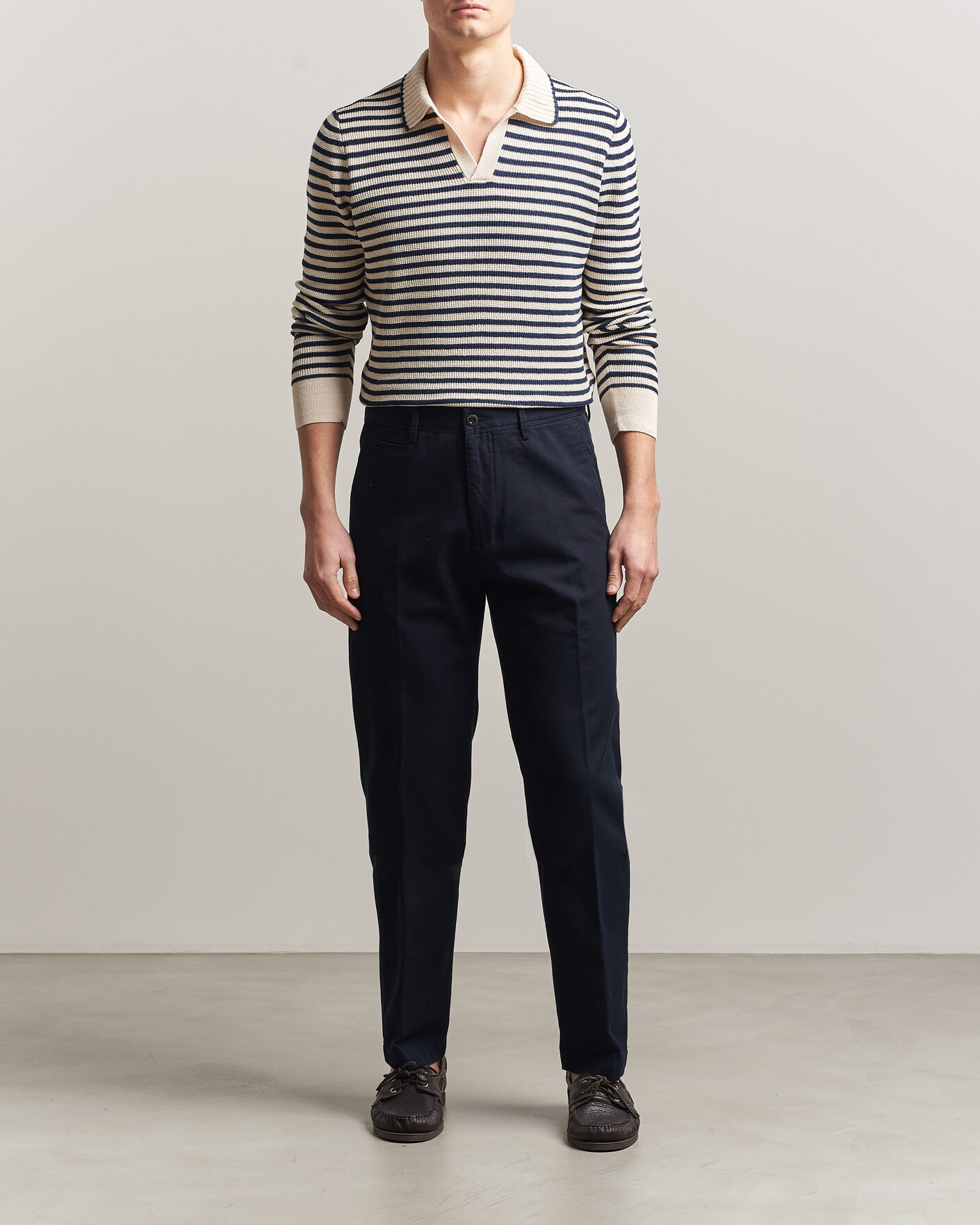 Men | Trousers | Incotex | Regular Fit Uniform Cotton Slacks Navy
