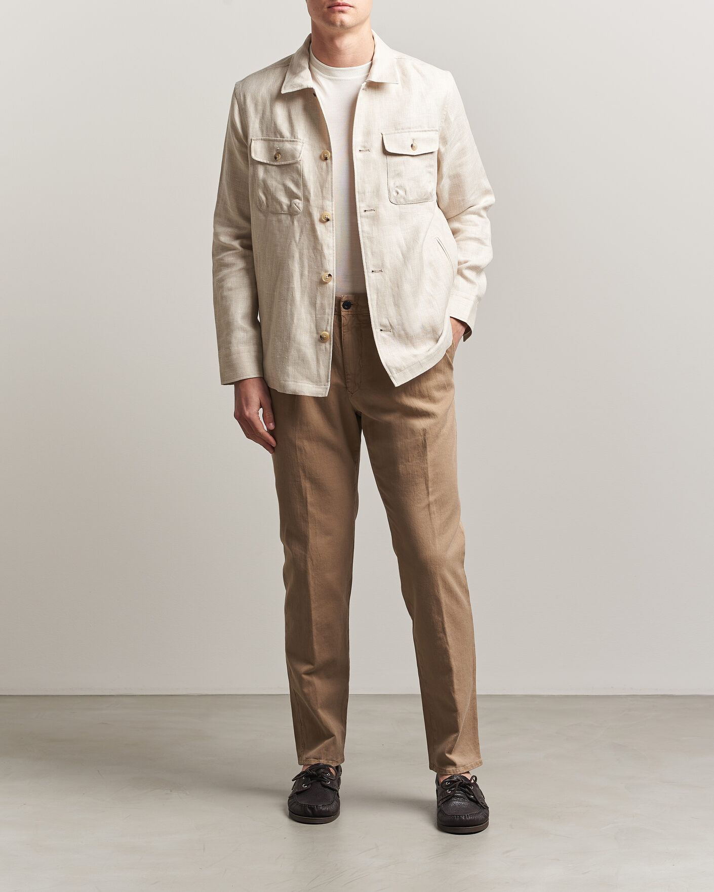 Incotex Tapered Fit Pleated Linen Slacks Brown at CareOfCarl.com