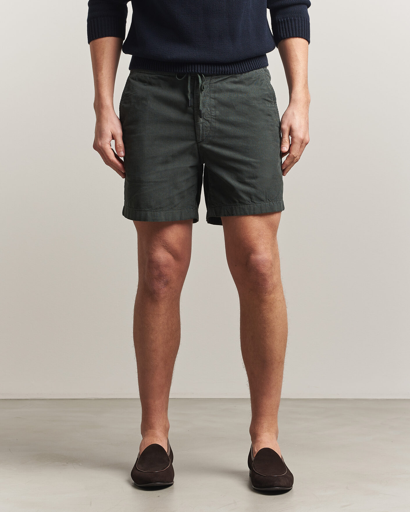 Men | Shorts | Incotex | Baby Corduroy Drawstring Shorts Dark Green