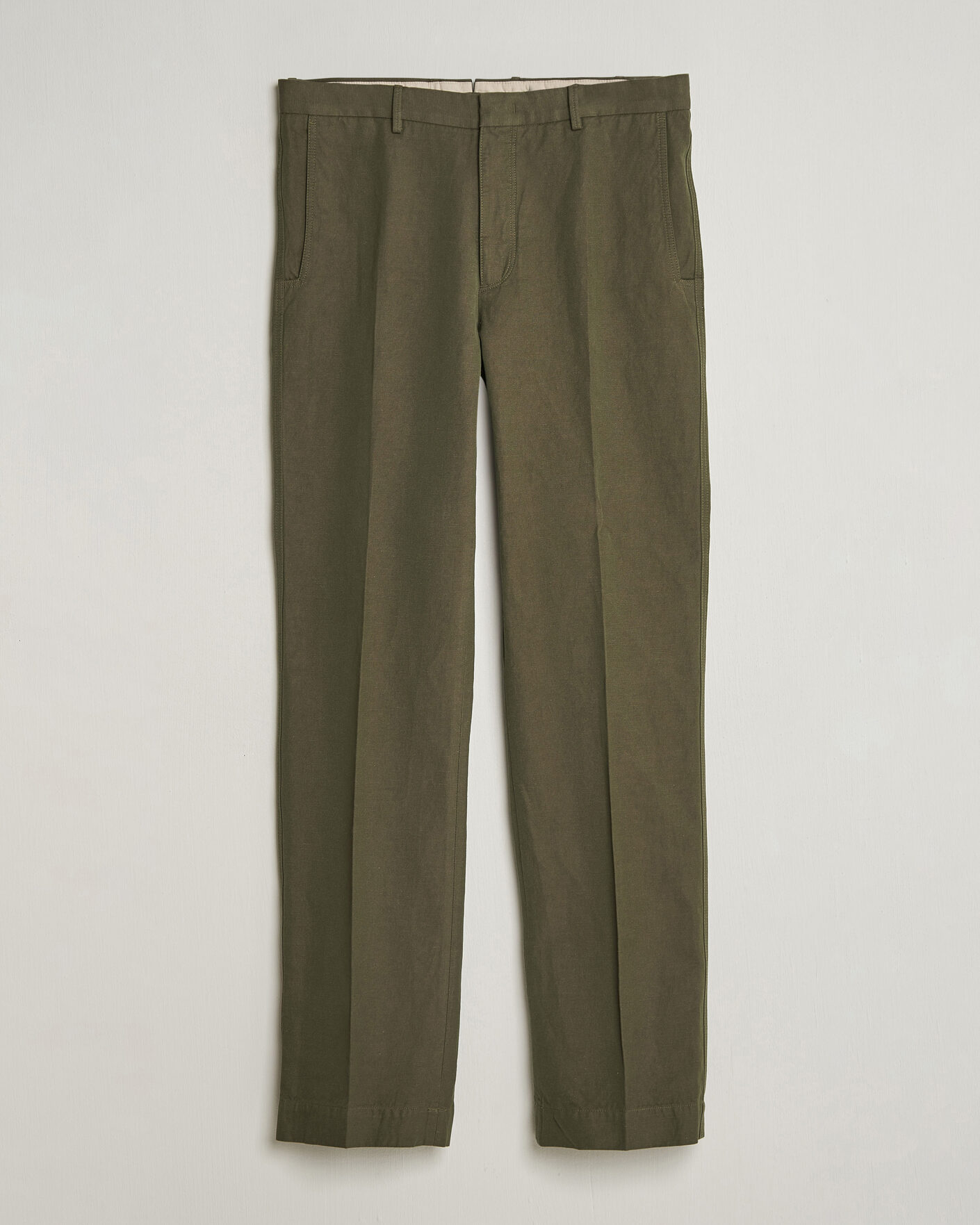 Men | Trousers | Incotex | Regular Fit Cotton/Linen Drill Trousers Military