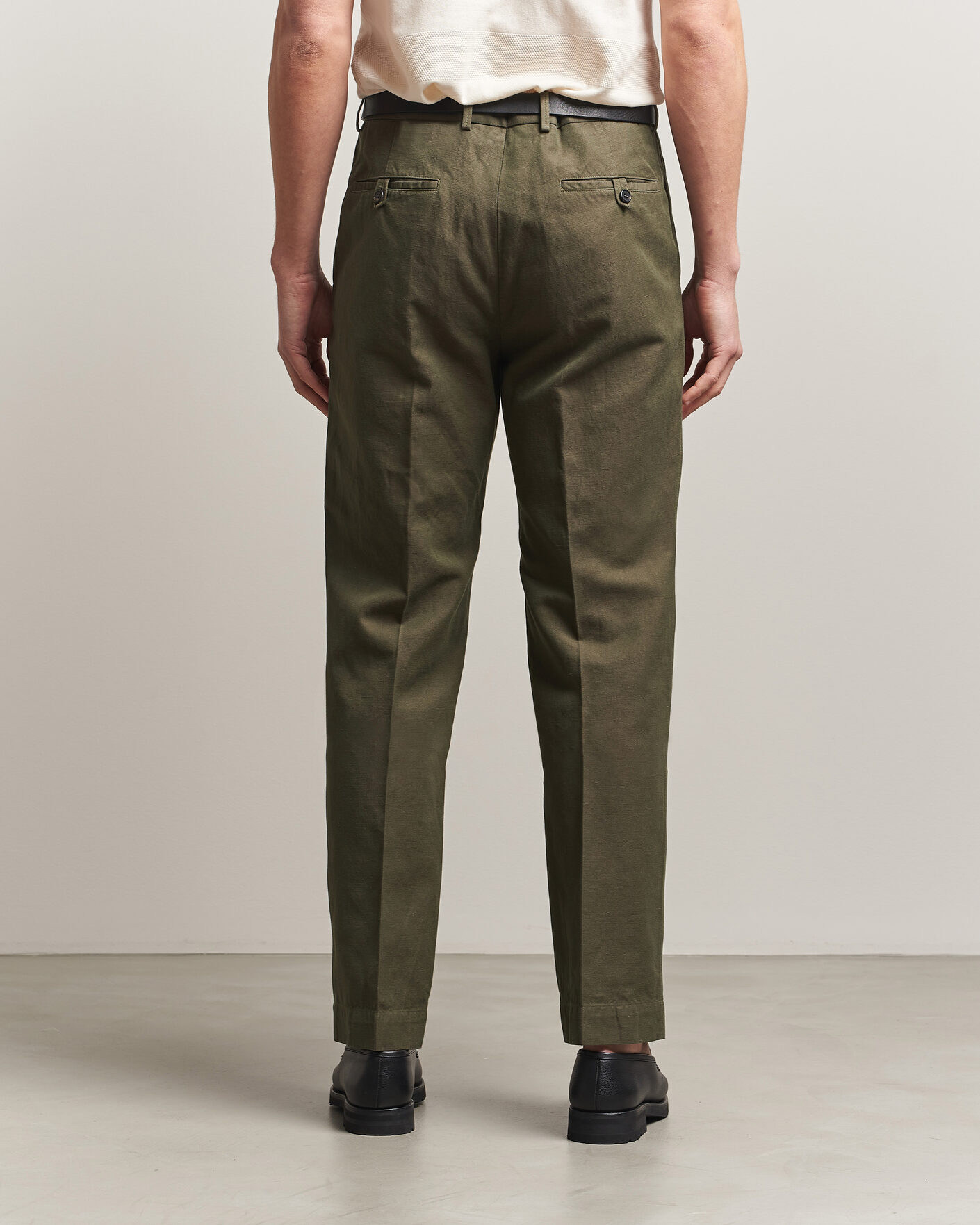 Men | Trousers | Incotex | Regular Fit Cotton/Linen Drill Trousers Military