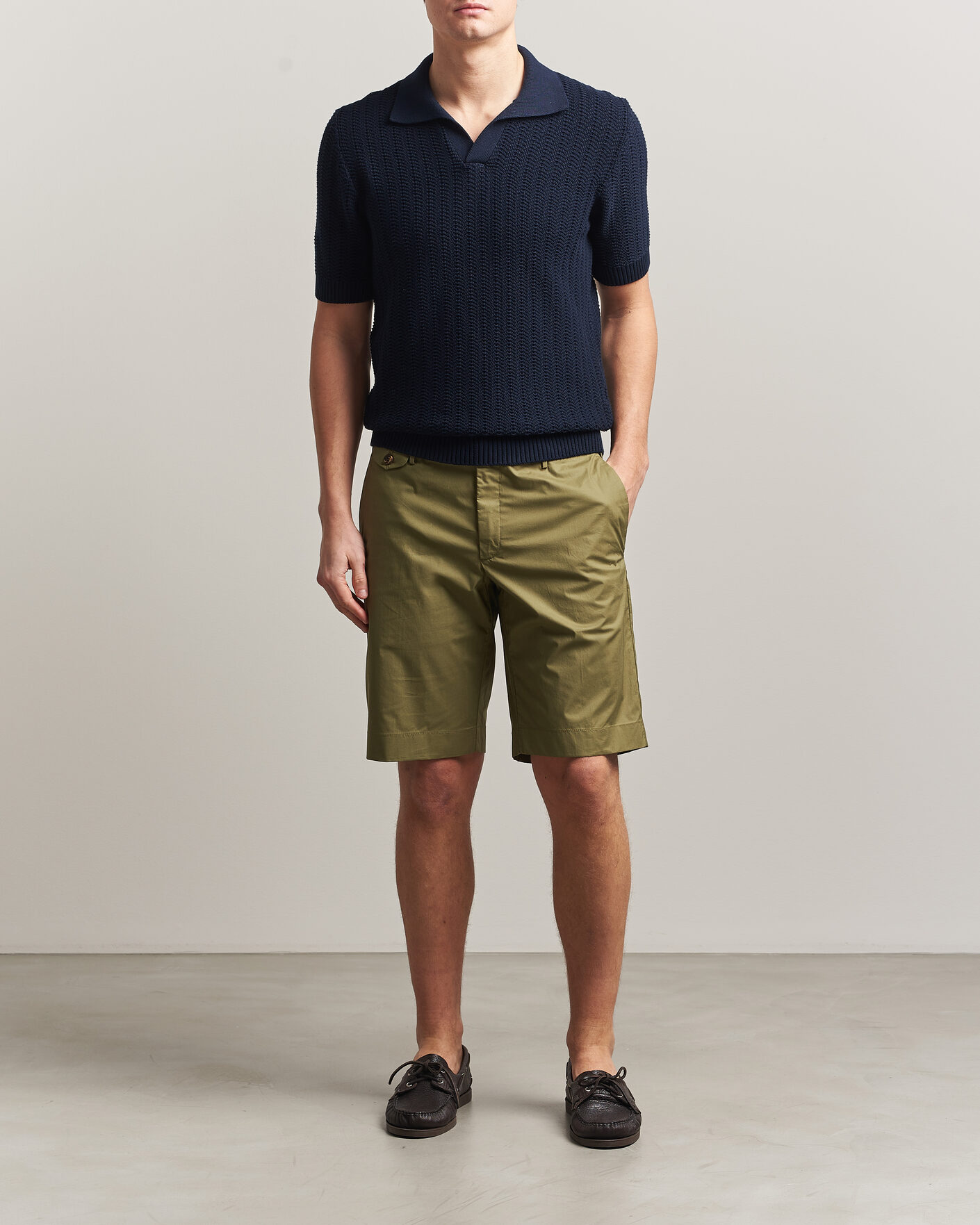 Men | Shorts | Incotex | Cotton Poplin Shorts Olive