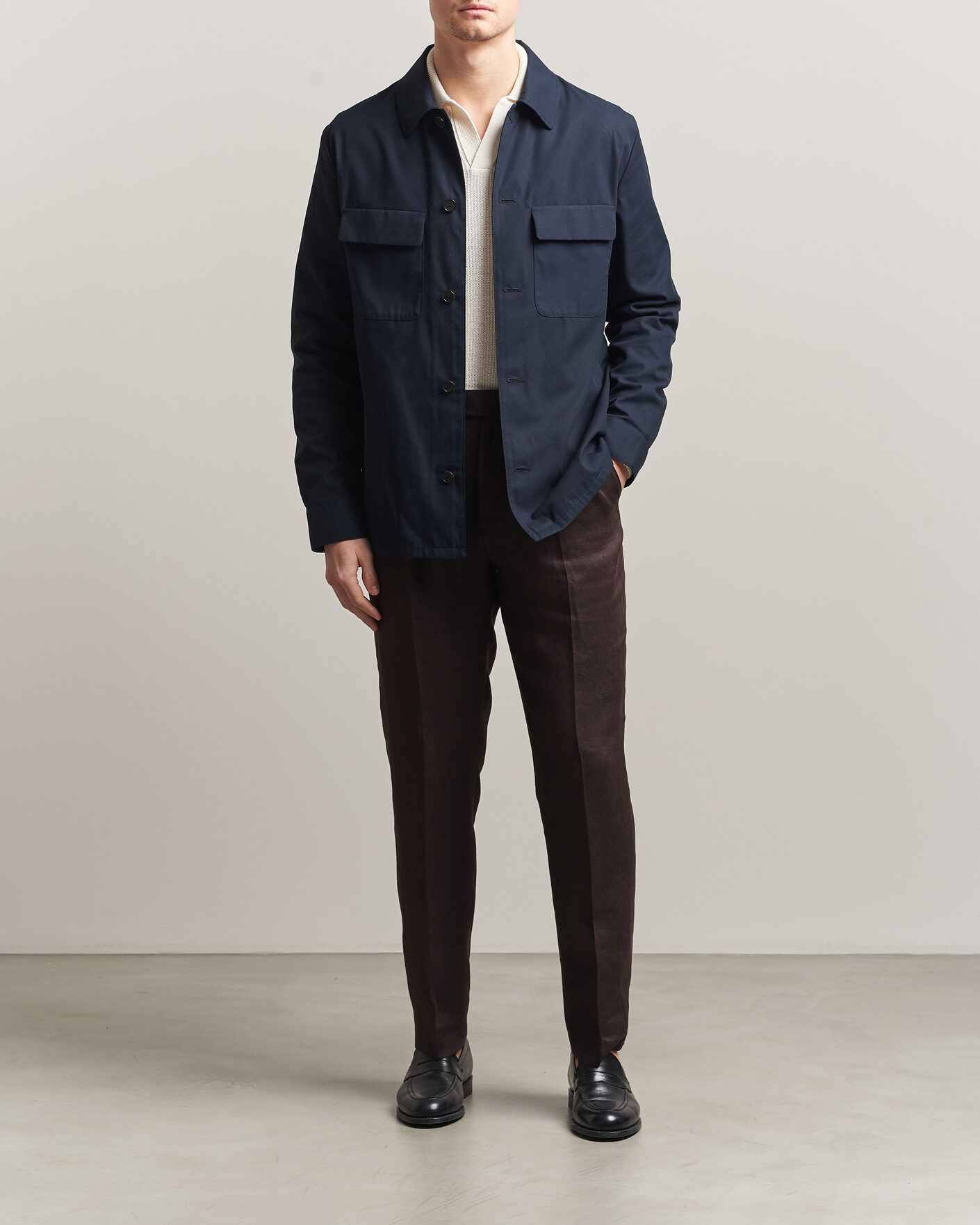 Men | Shirts | Incotex | Ice Cotton Twill Overshirt Navy