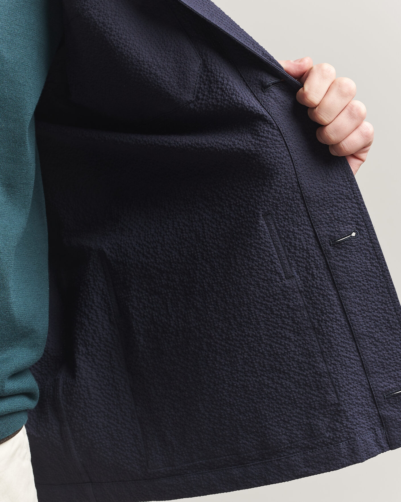 Men | Coats & Jackets | Incotex | Seersucker Cotton/Silk Chore Jacket Navy