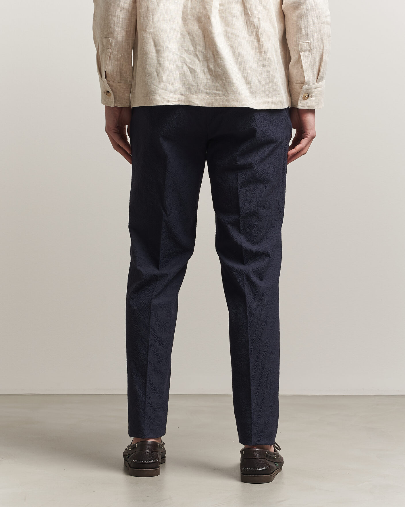 Men | Trousers | Incotex | Tapered Fit Seersucker Pants Navy